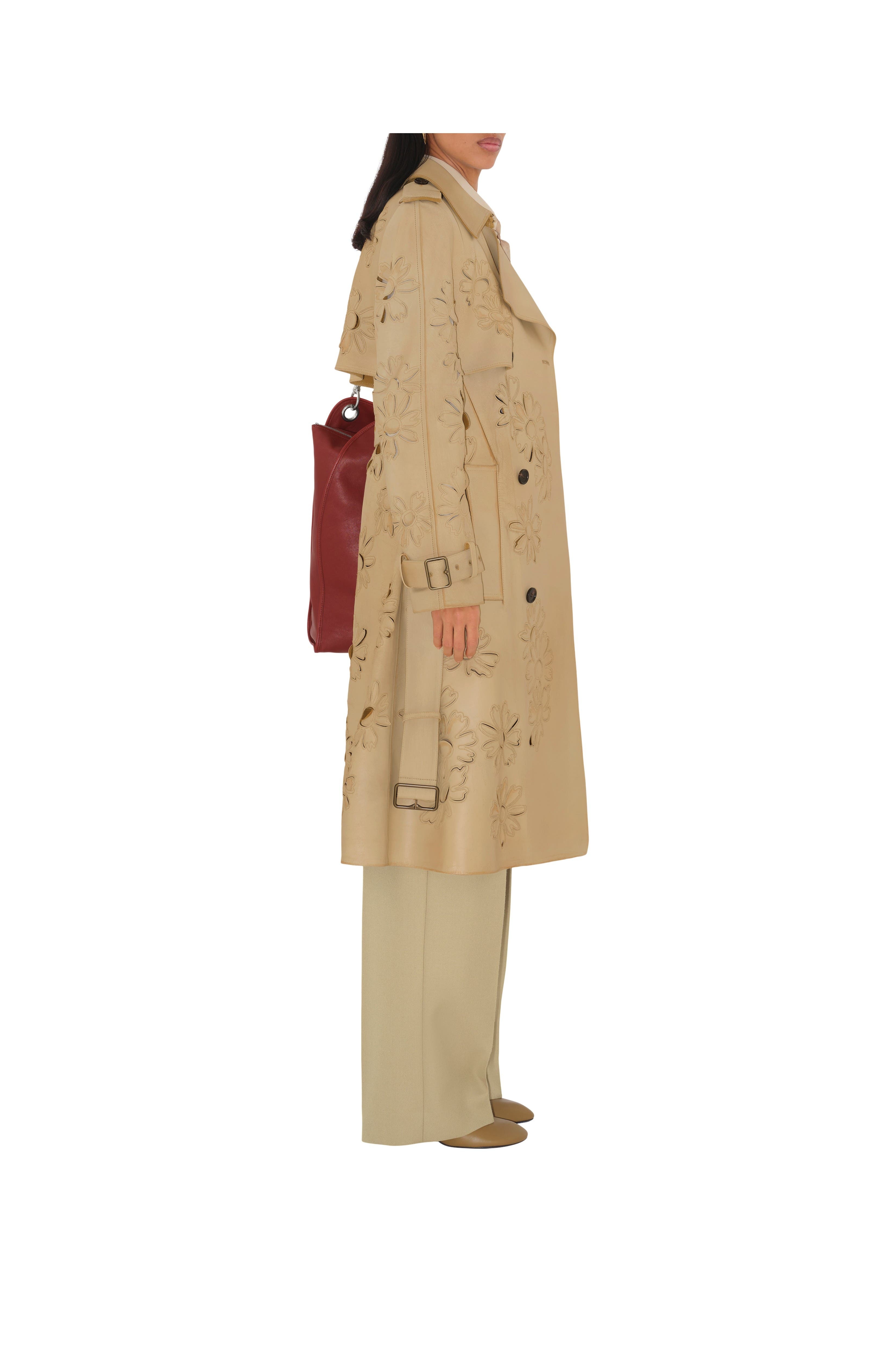 burberry Long Cutout Daisy Suede Trench Coat in Tan at Nordstrom - 3