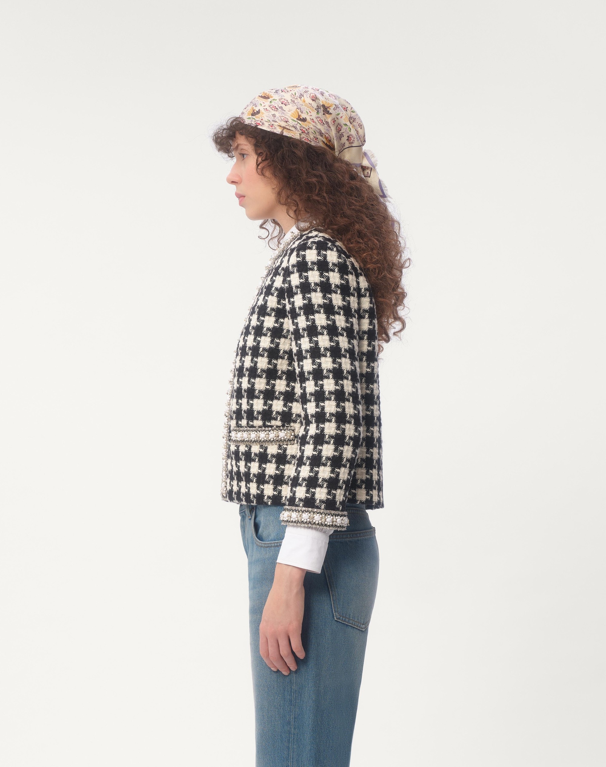 EMBROIDERED JACKET IN DAMIER LIGHT TWEED - 5