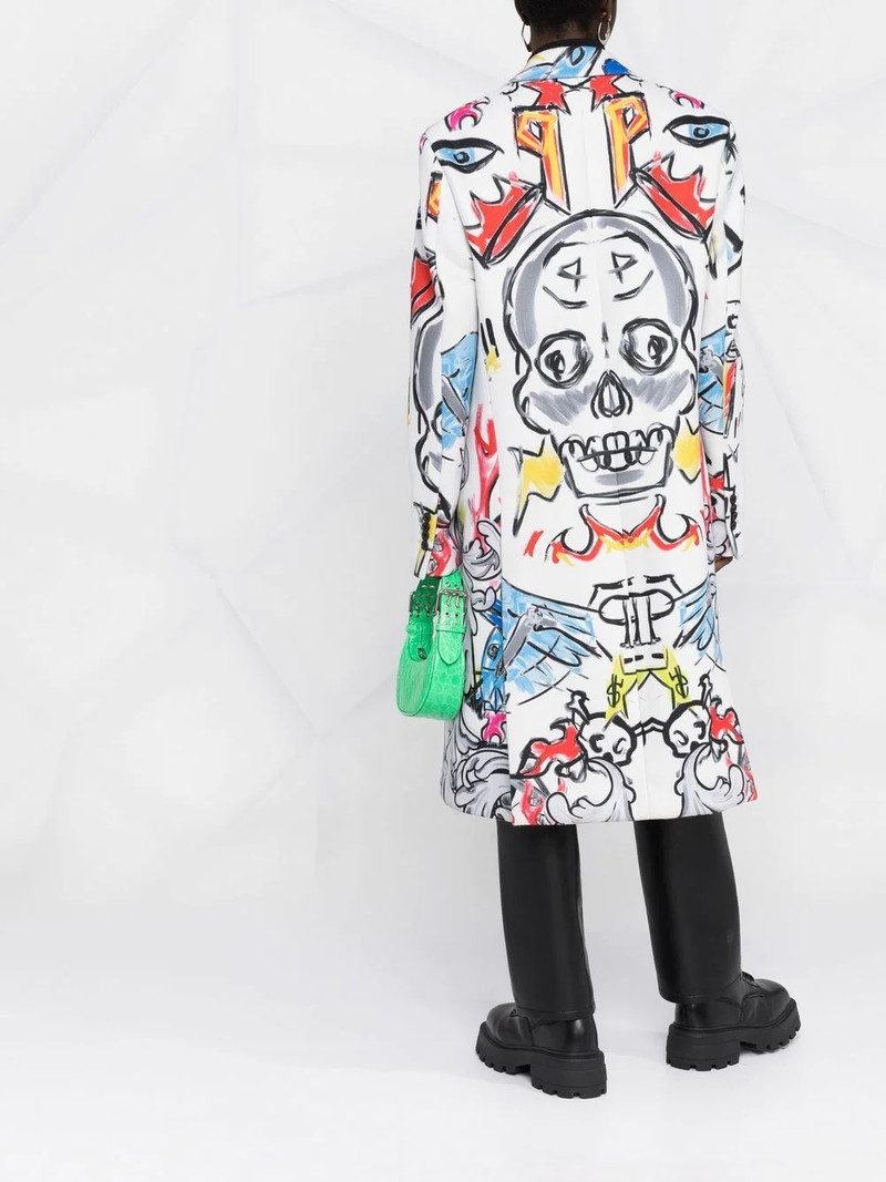 Agnelli graffiti 인쇄 단 하나 breasted 외투 4