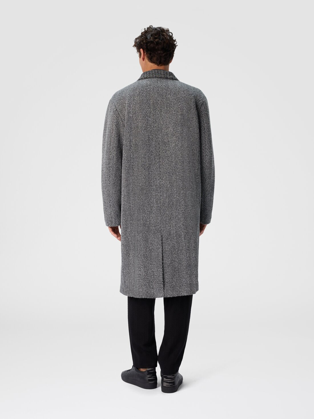 Wool Cloth Coat with Chevron Pattern - 3
