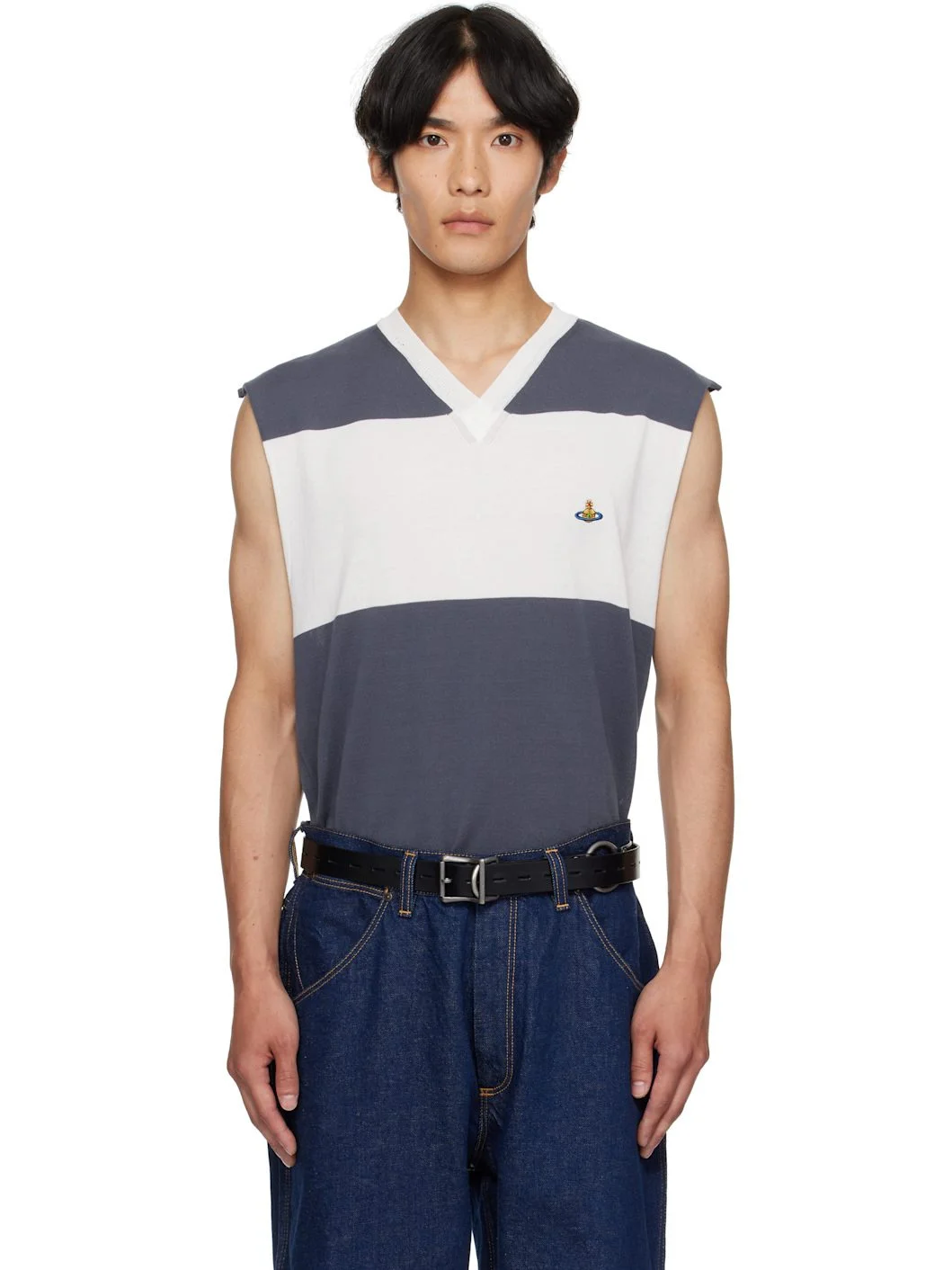 White & Blue Ollie Sweater Vest - 1