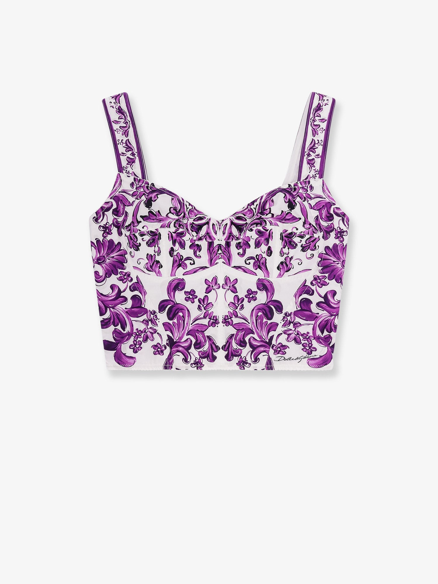 Dolce & Gabbana Cotton Blend Bustier Top With Maiolica Print - 1