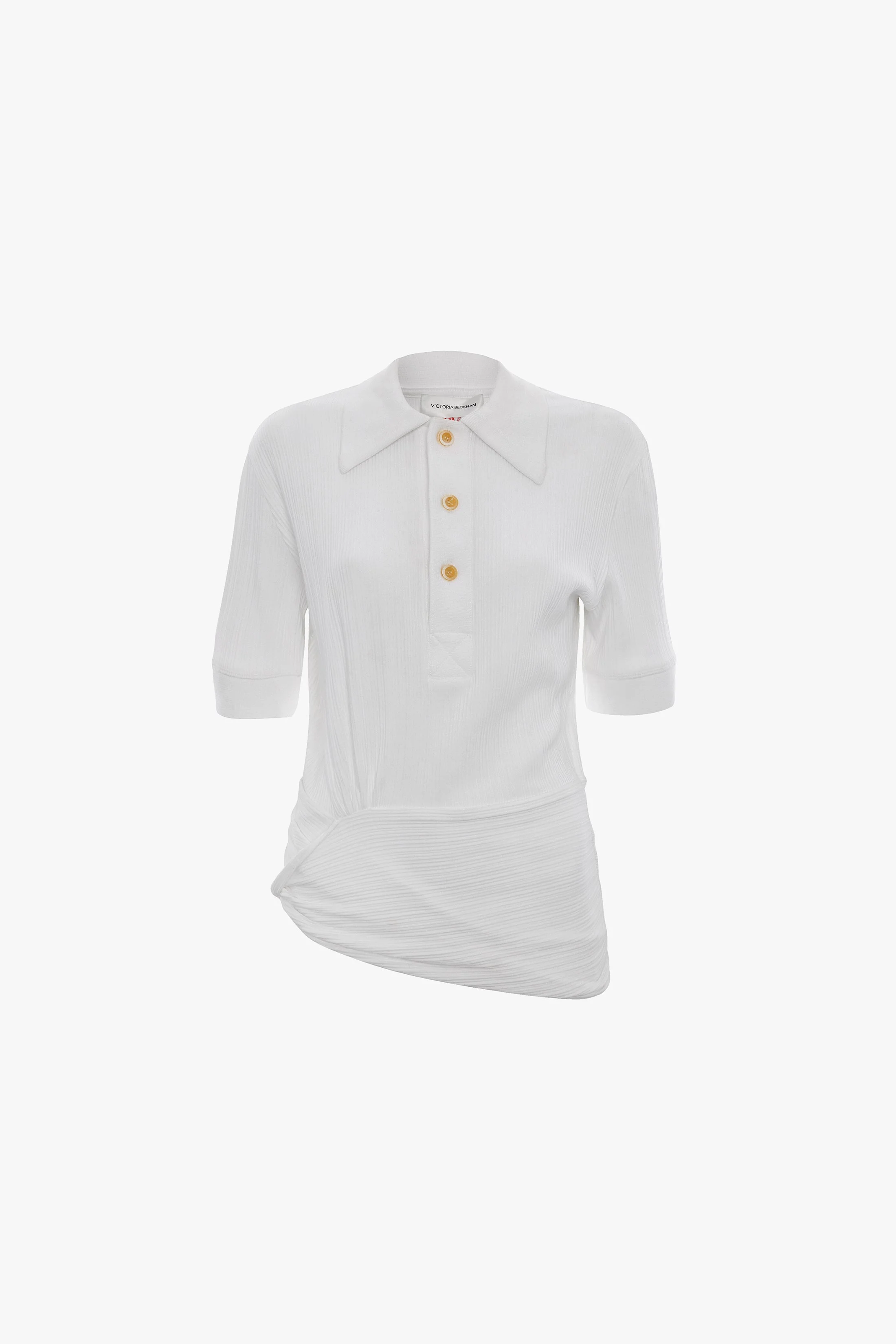 Twist Detail Polo Top In White - 1