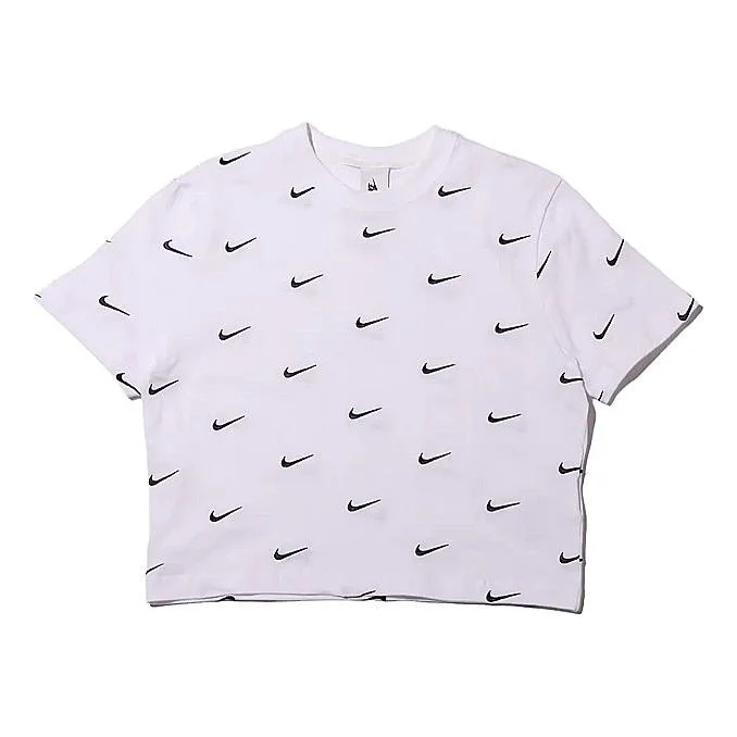 (WMNS) Nike logo Printing Short Sleeve 'White' CK4092-100 - 1