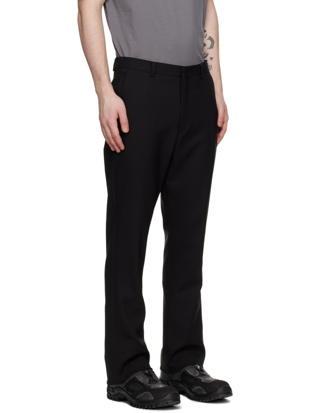 Black Bell Bottom Silhouette Trousers - 2