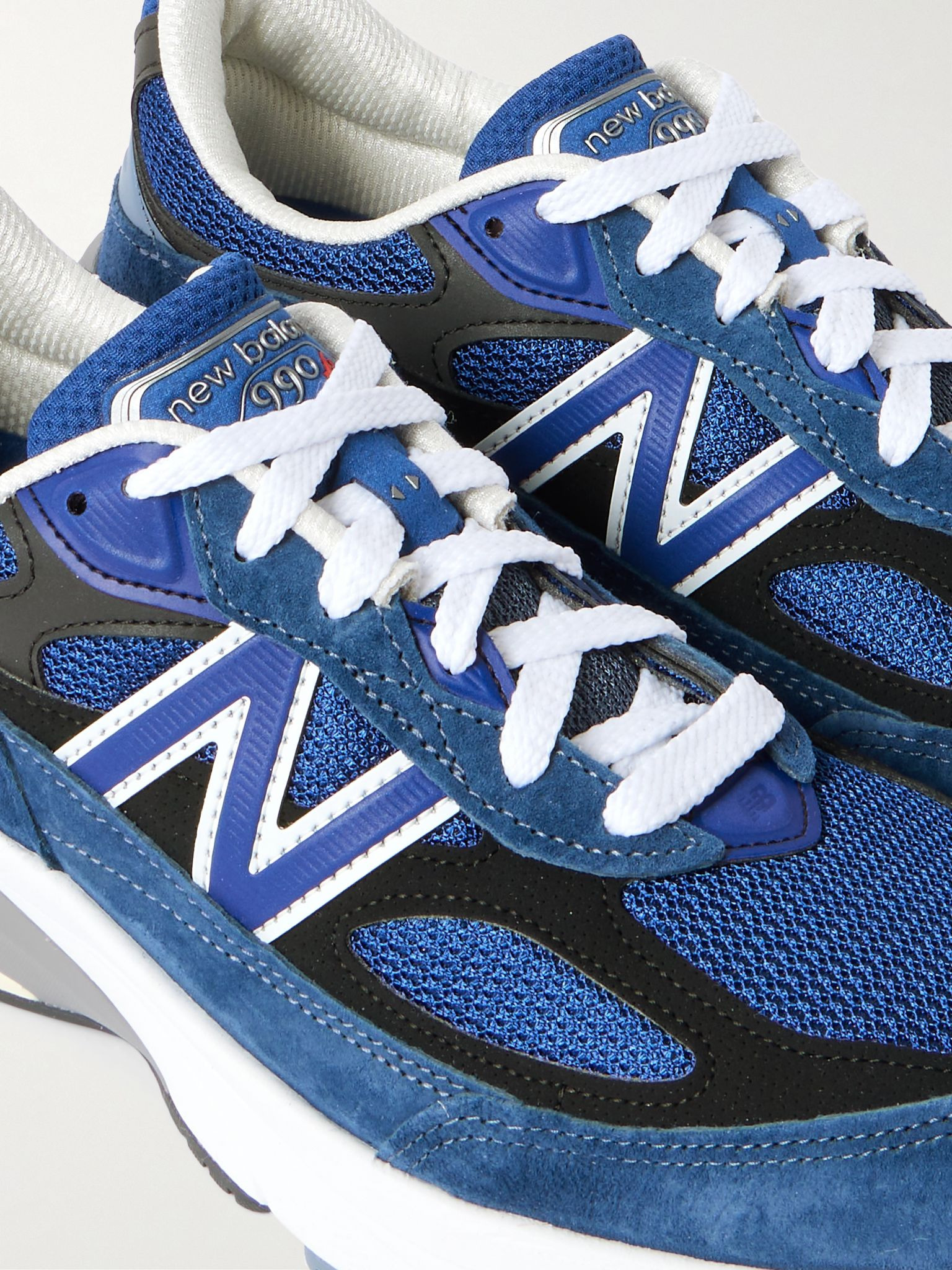 990v6 Leather-Trimmed Suede and Mesh Sneakers Navy - 5