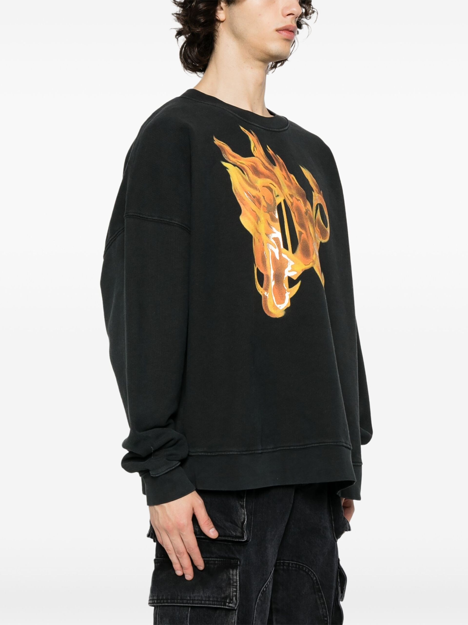 Black Burning-print cotton sweatshirt - 3