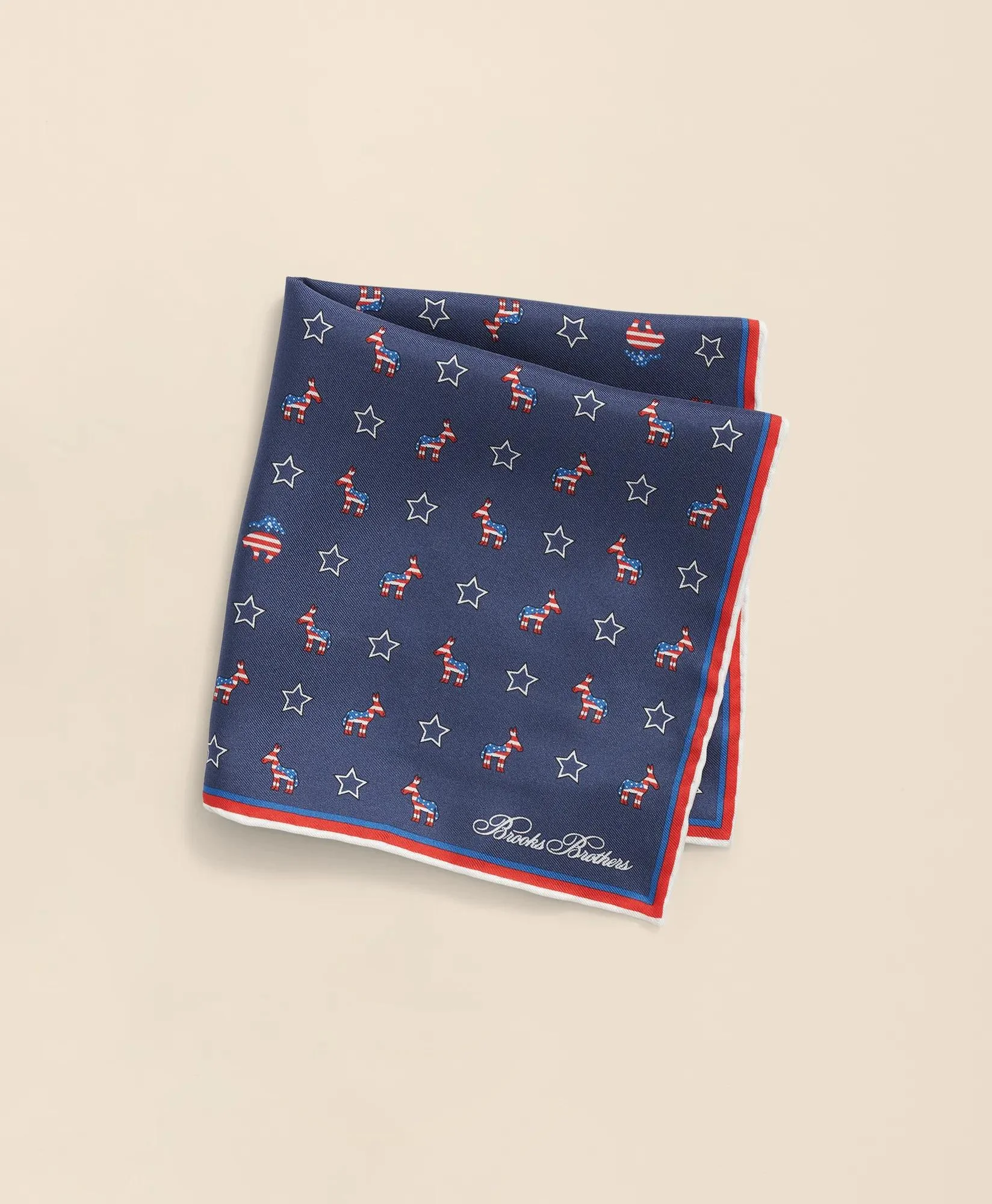 Donkey Motif Silk Pocket Square - 1
