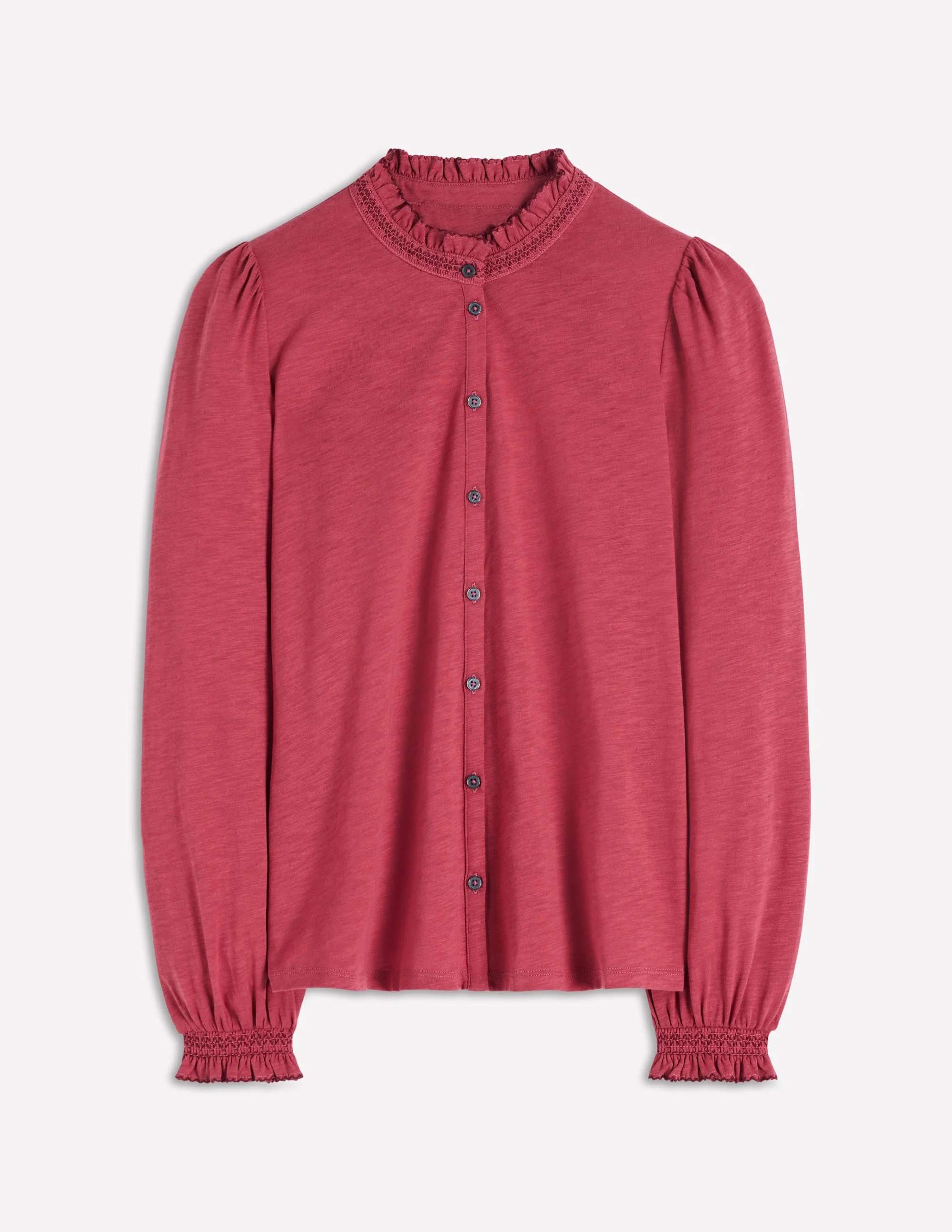 Effie Smocked Detail Shirt-Terracotta Red - 1