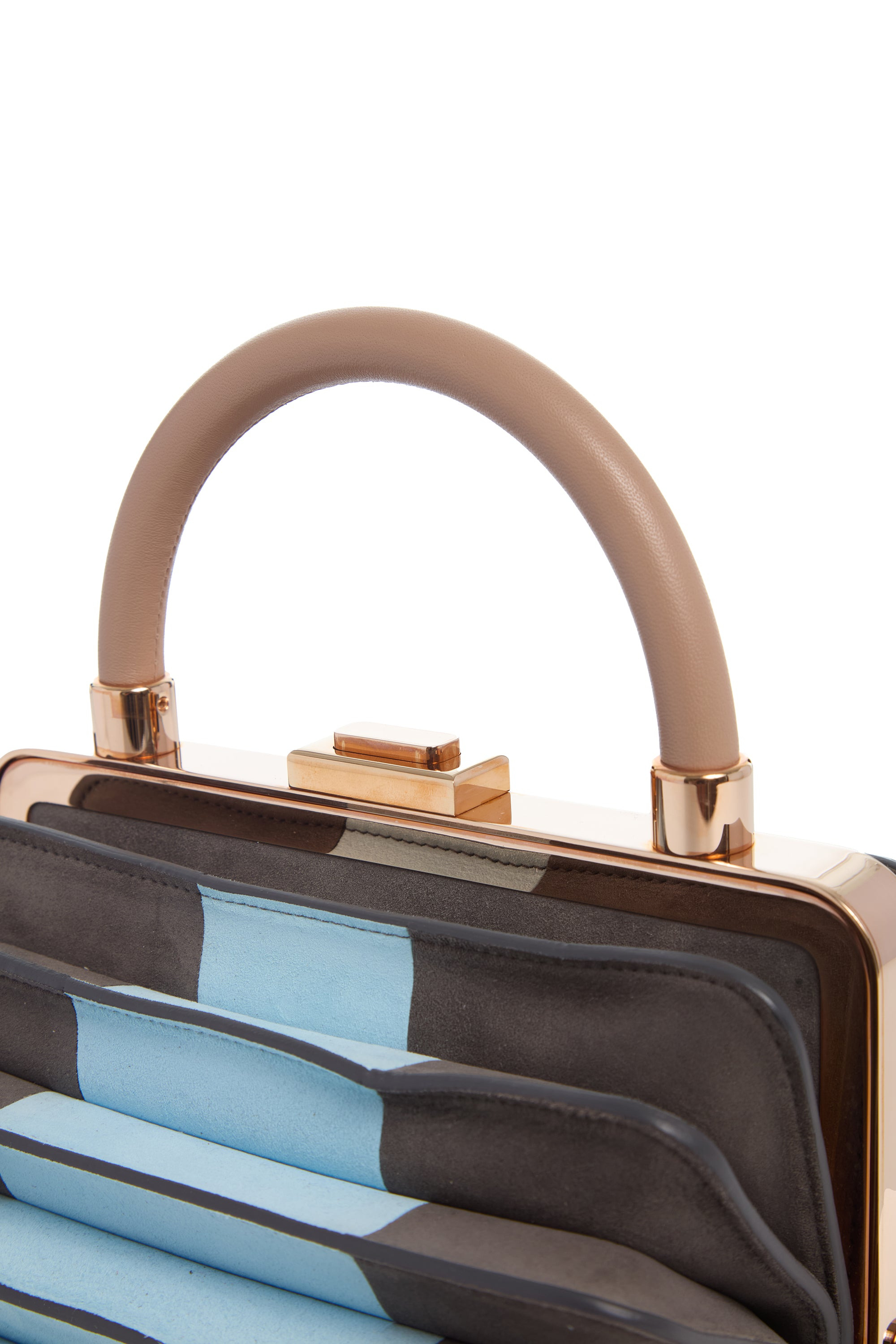 Diana Bag in Grey & Light Blue Suede with Nude Nappa Leather Handle - 5