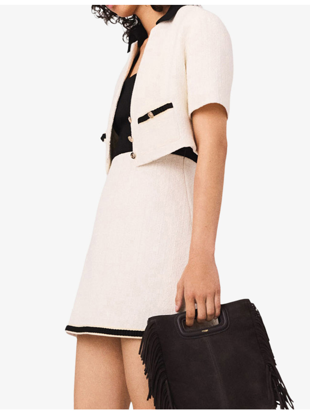 Two-In-One Contrast-Collar Tweed Mini Dress - 3