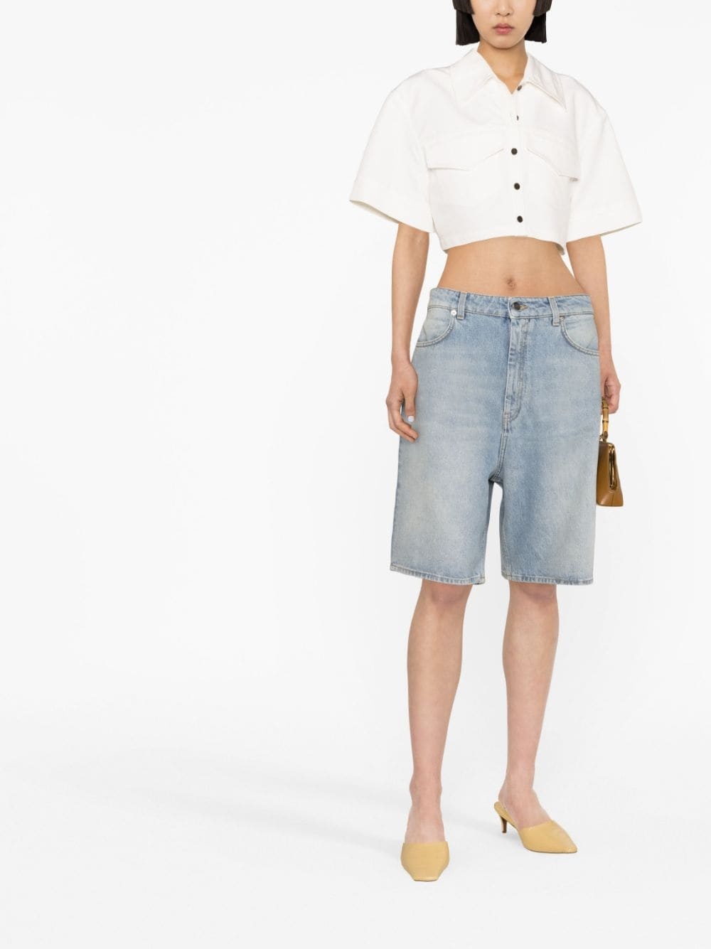 washed denim organic cotton shorts - 2