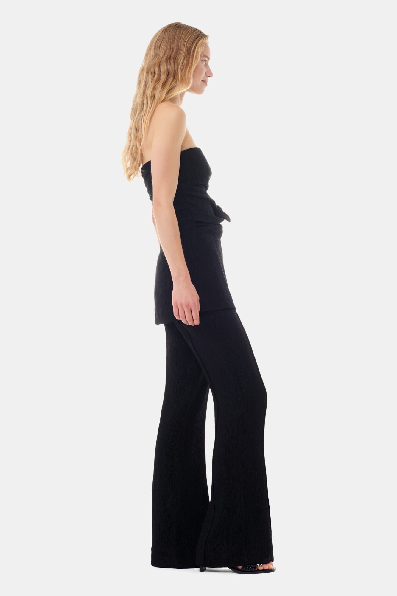 BLACK VISCOSE STRETCH FLARED PANTS - 3