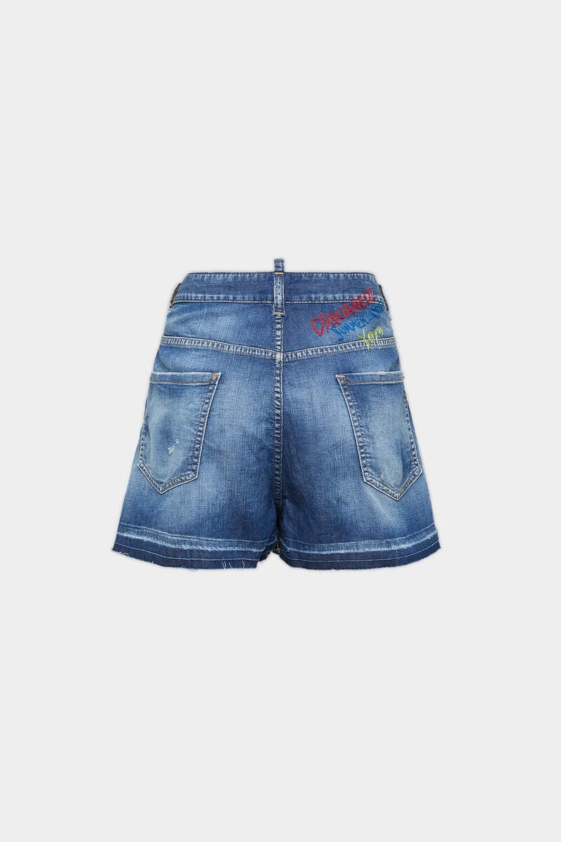 SUMMER LOVERS MEDIUM WASH STRETCH DENIM BAGGY SHORTS - 2