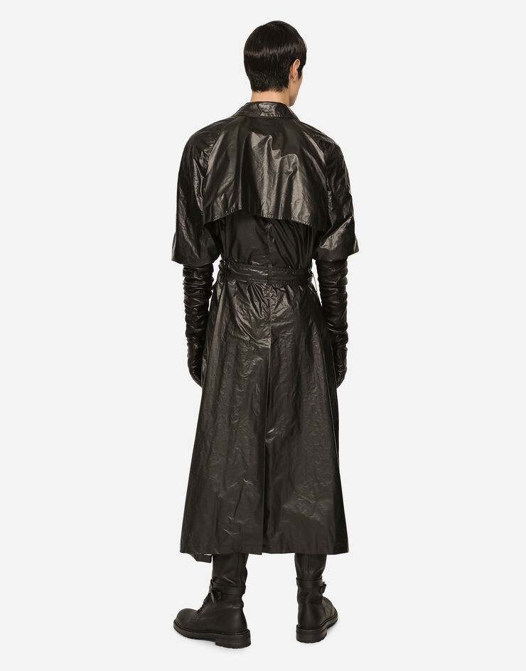 Coated nylon double-breasted trench coat - 3