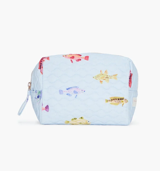The Mini Quilted Cosmetic Bag - Blue Rainbow Fish - 1