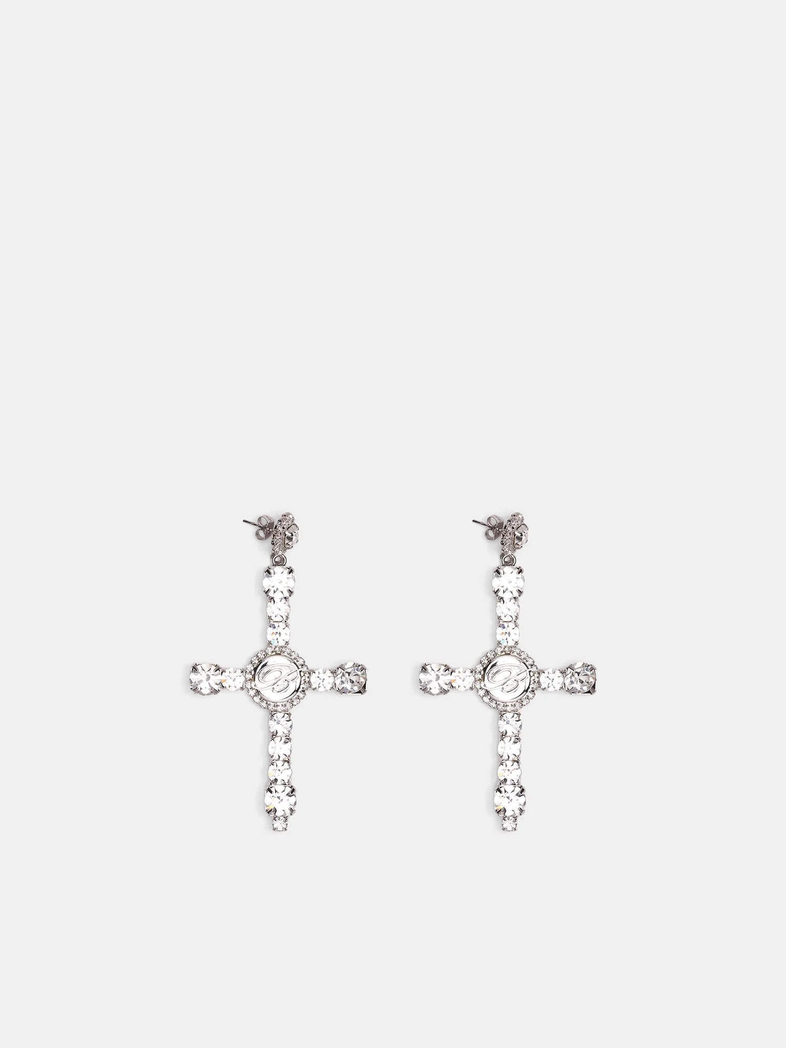 Silver Crystal Cross Earrings - 1