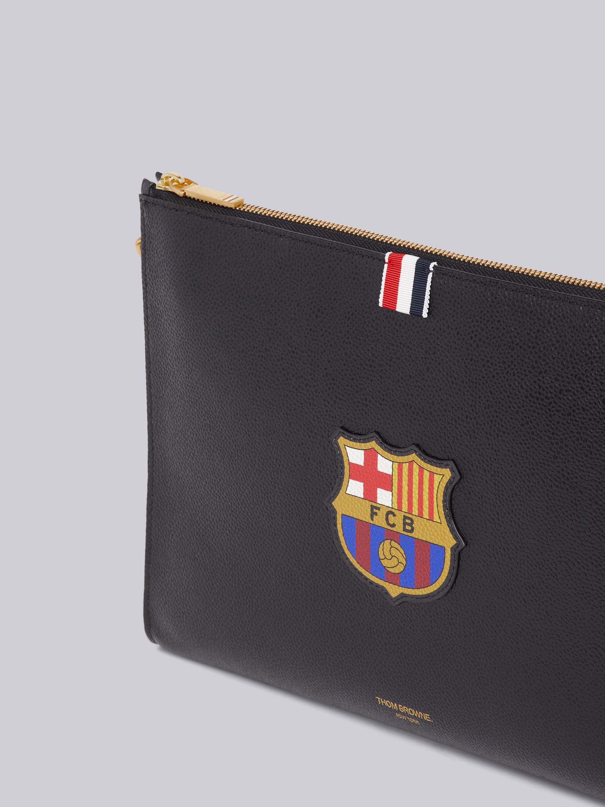 Black Pebbled Calfskin 3-D Printed FC Barcelona Crest Medium Gusset Folio - 6