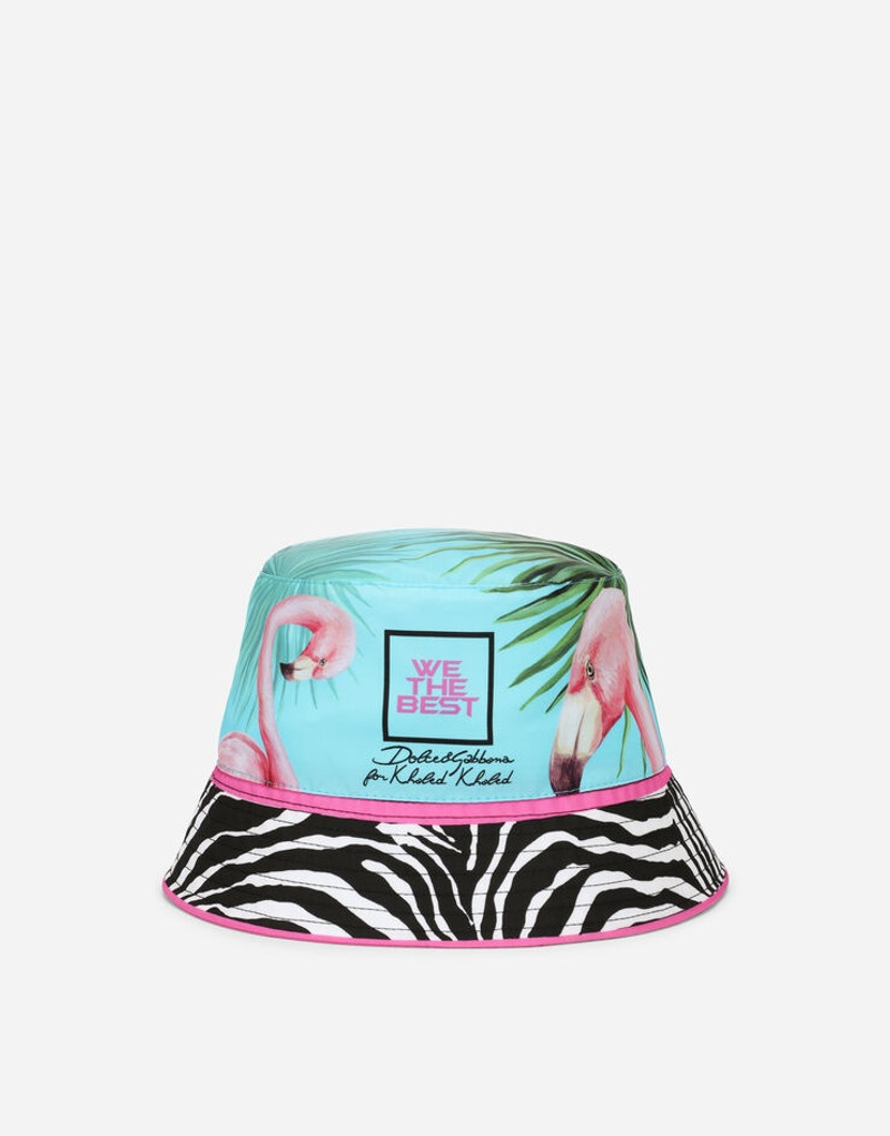 Nylon bucket hat with flamingo print 1