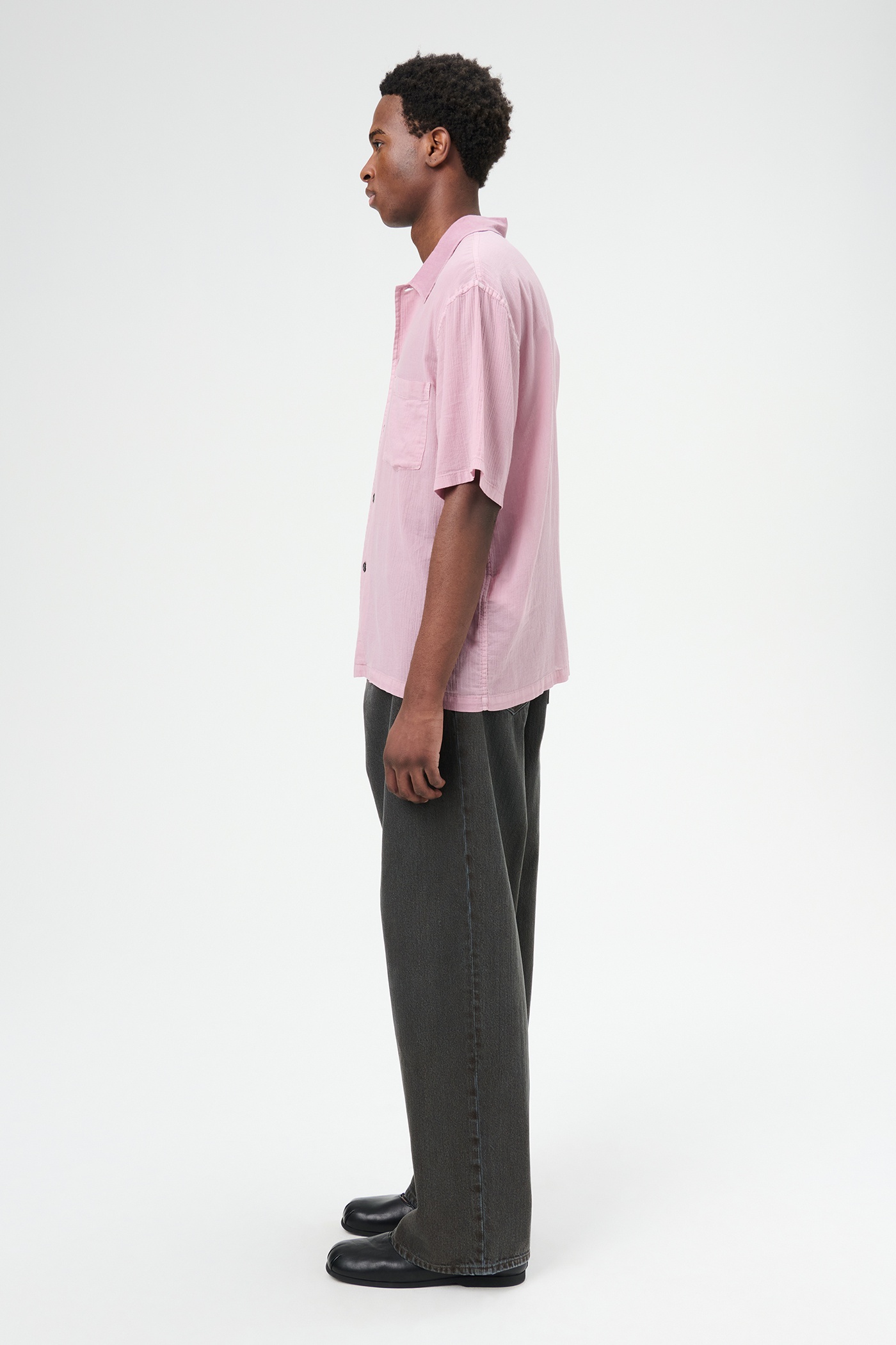 Box Shirt Shortsleeve Dusty Lilac Coated Voile - 4