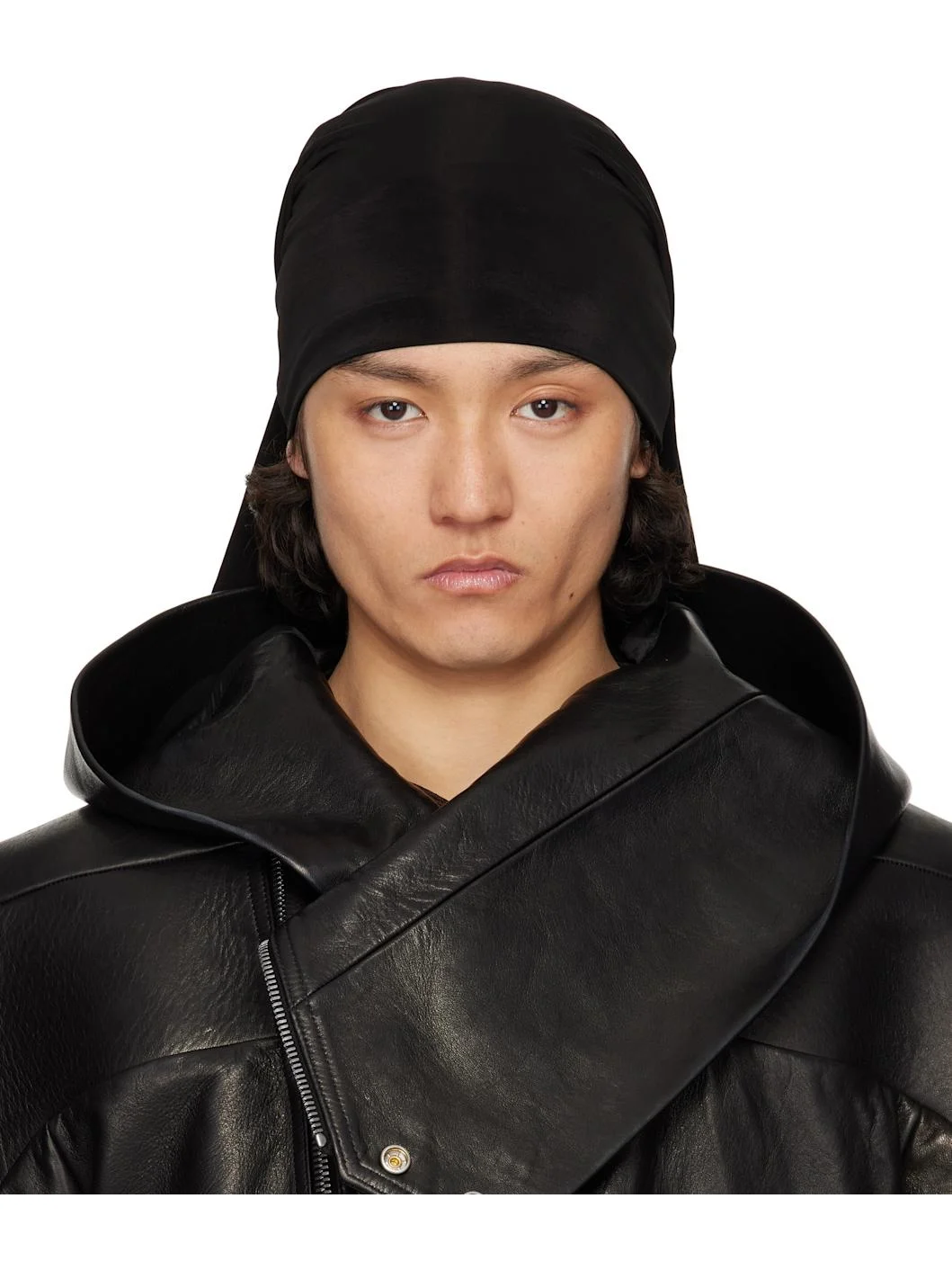 Black Hollywood Stretch Cupro Jersey Wig Hat - 1