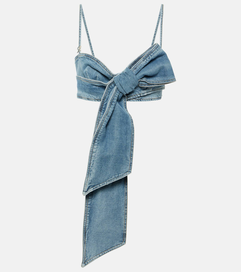 Bow-detail denim crop top - 1