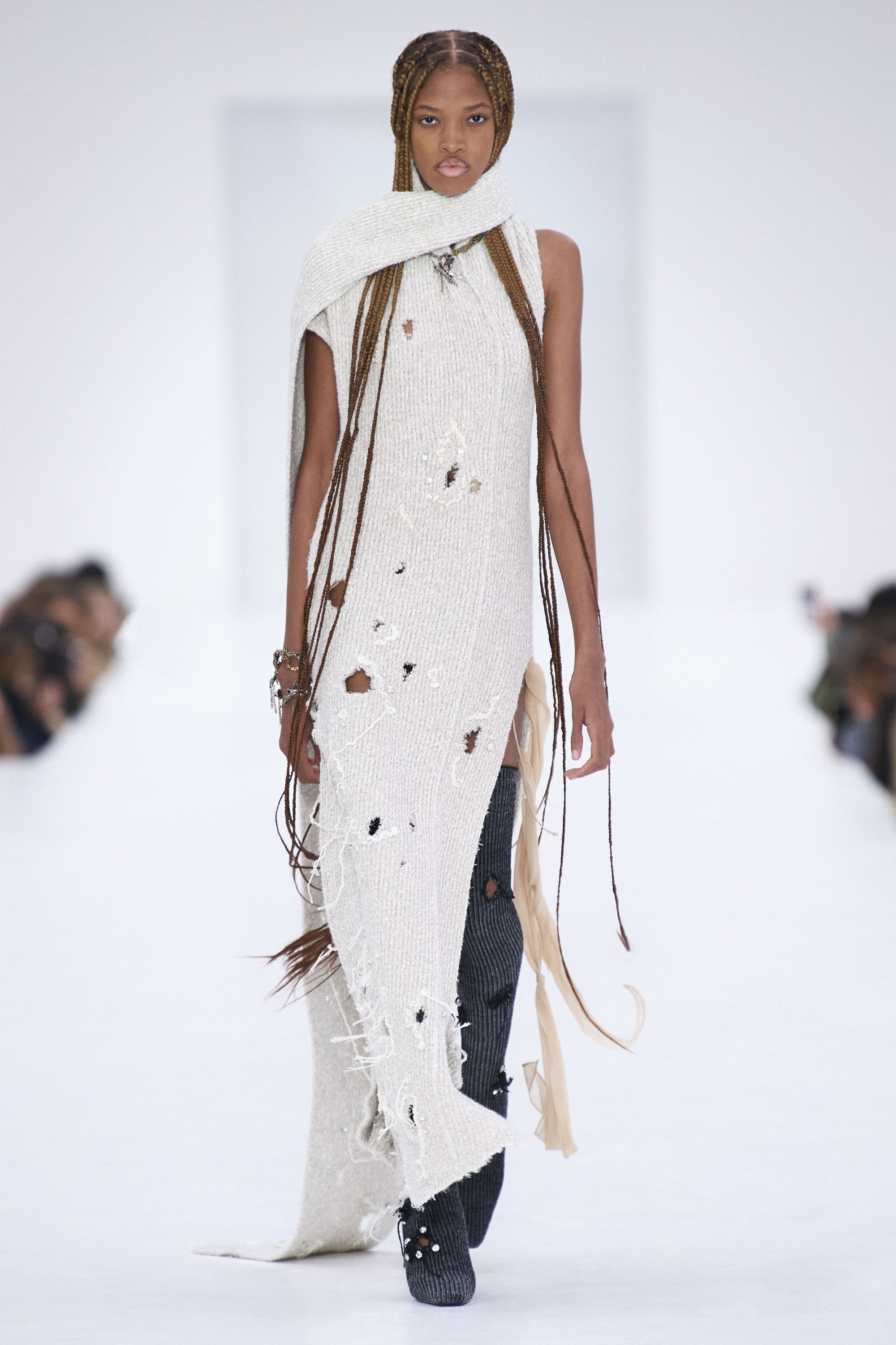 Distressed ribbed knit dress - Ecru/white - 3