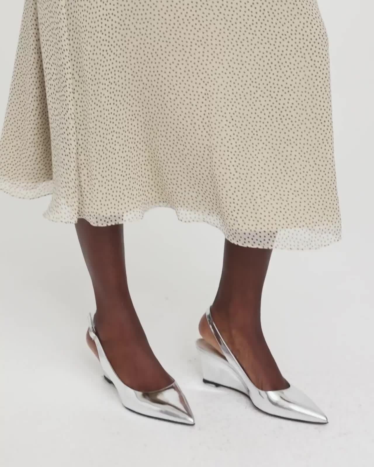 Flared Midi Skirt in Polka Dot Silk - 6