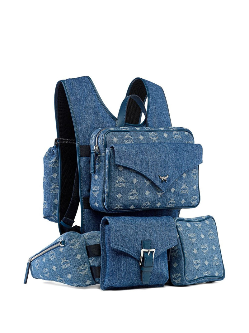 large Aren monogram-jacquard denim multi-backpack 3