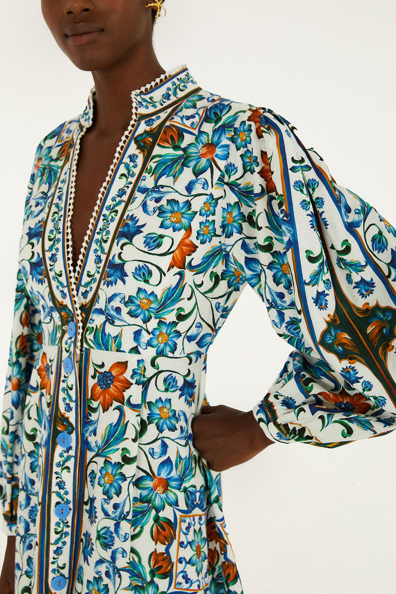 FARM RIO Off-White Flora Tile Lenzing Ecovero Euroflax Maxi Dress outlook