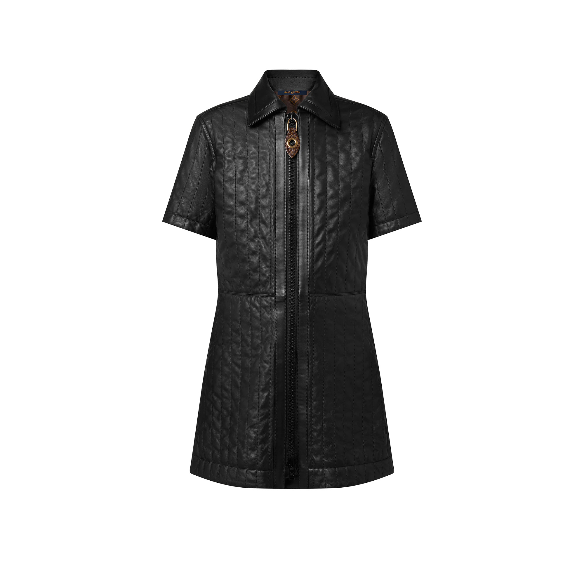 Pinstripe Leather Zip-Up Dress - 1
