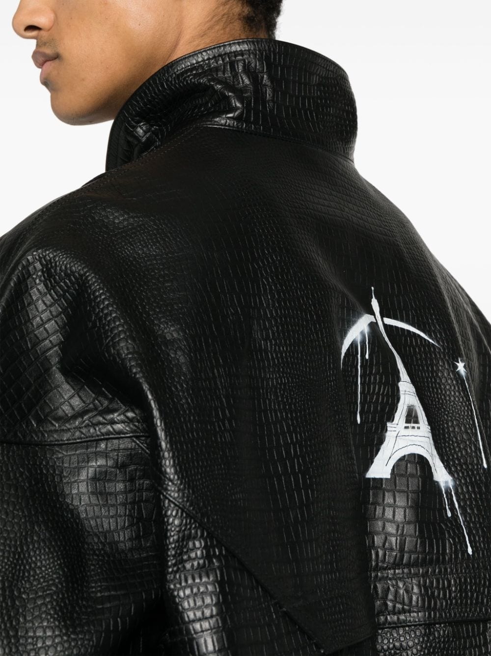 logo-print leather jacket - 5