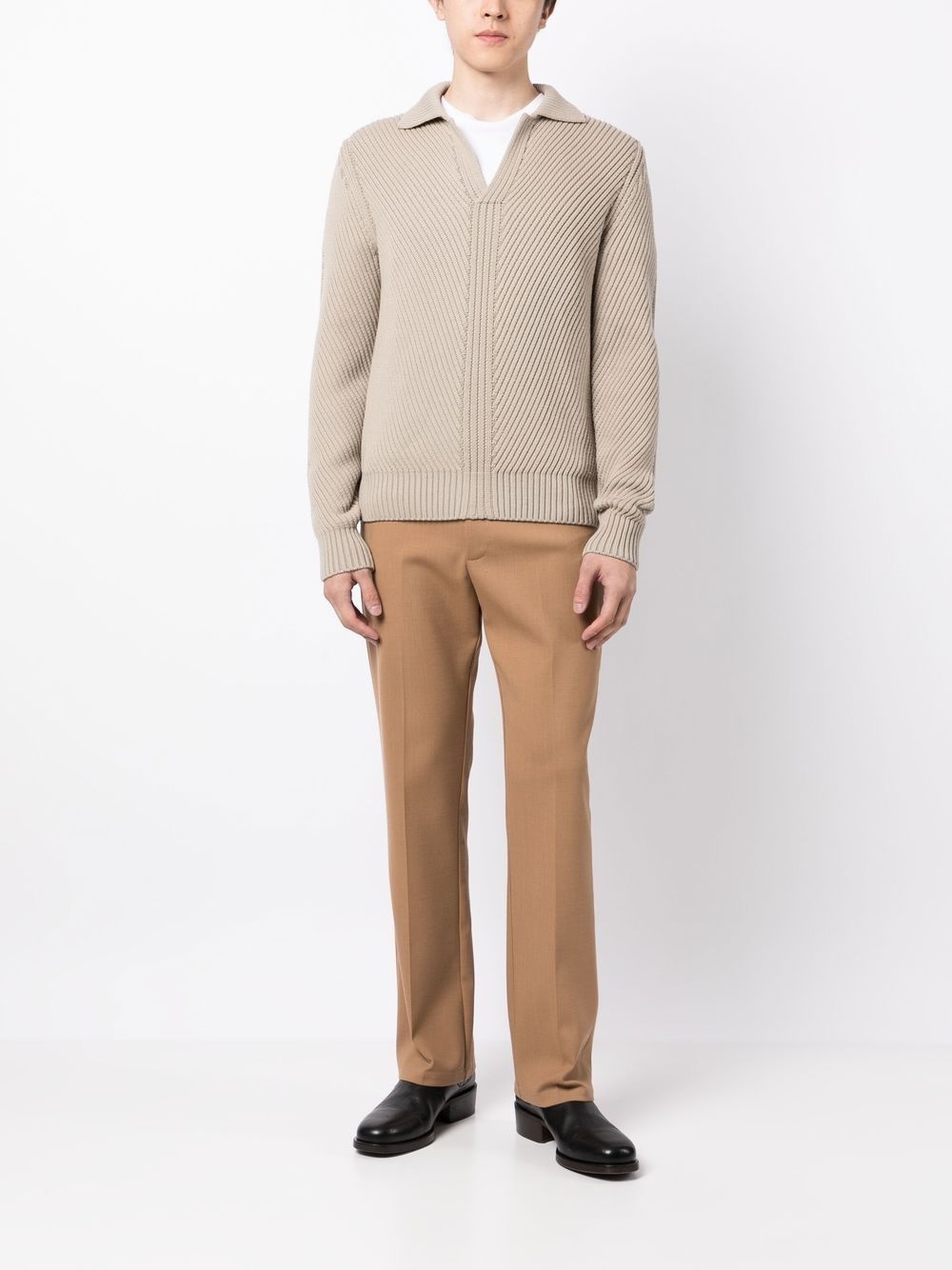 V-neck ribbed-knit jumper - 2