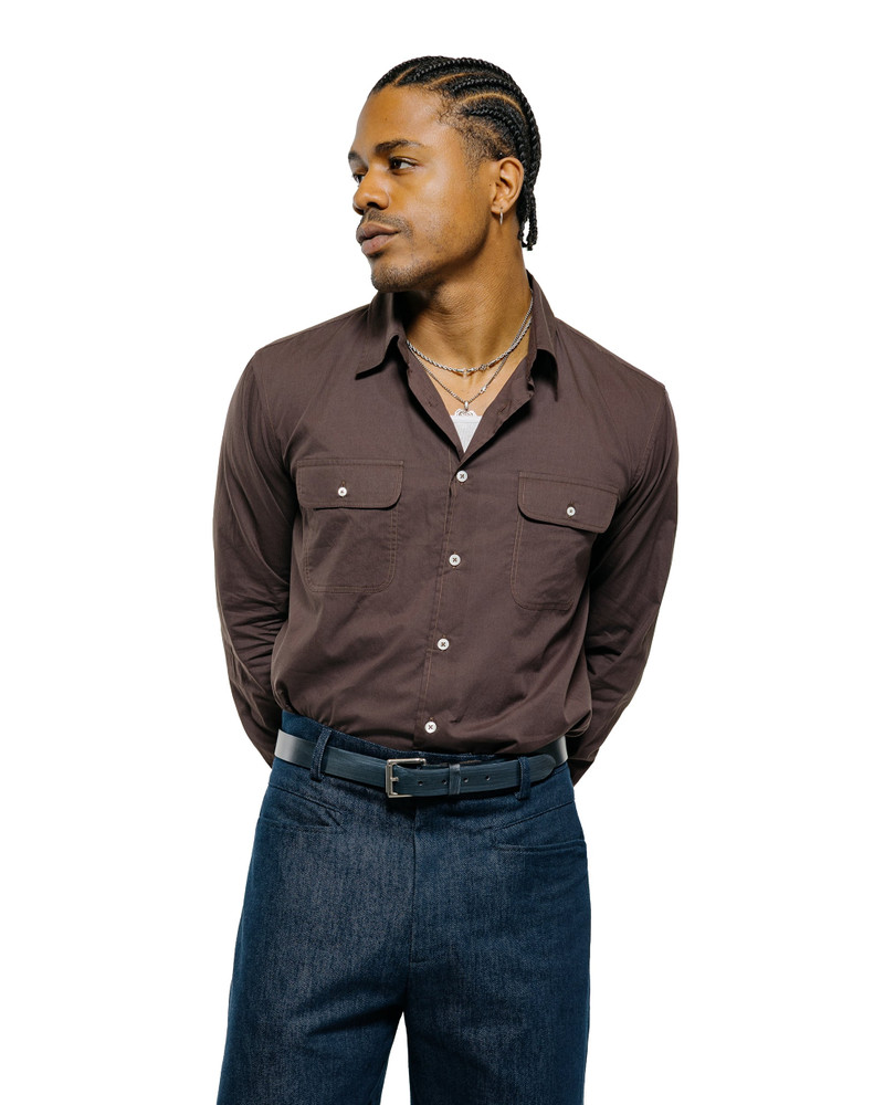 DE BONNE FACTURE Artist Shirt Washed Cotton Voile Dark Brown outlook