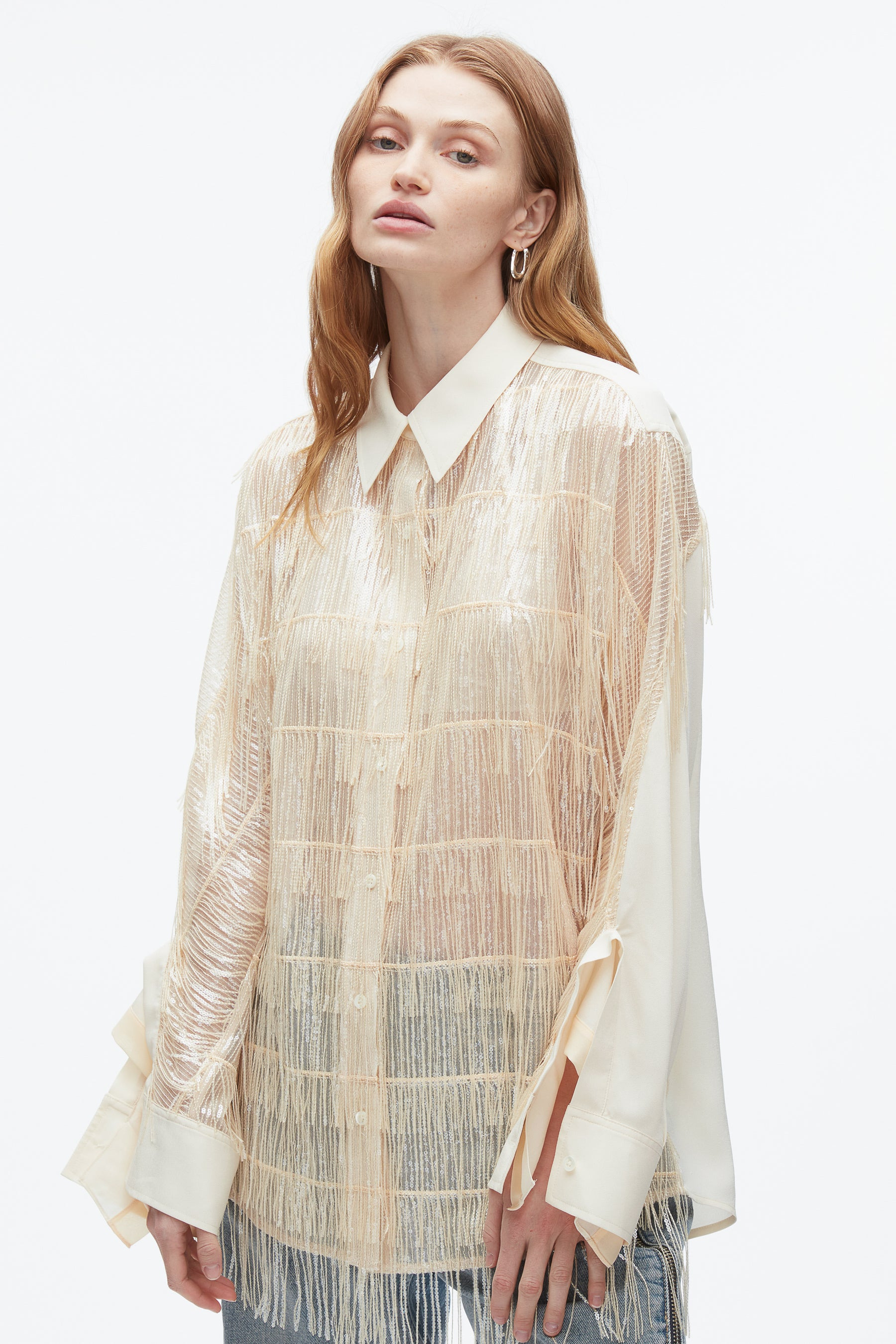 Sequin Fringe Shirt with Cascade Drape - 6