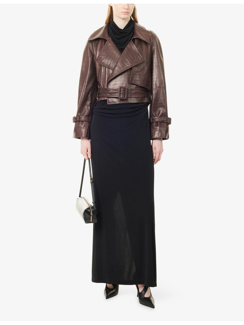 NOUR HAMMOUR Hatti Belted Croc-Embossed Leather Jacket outlook