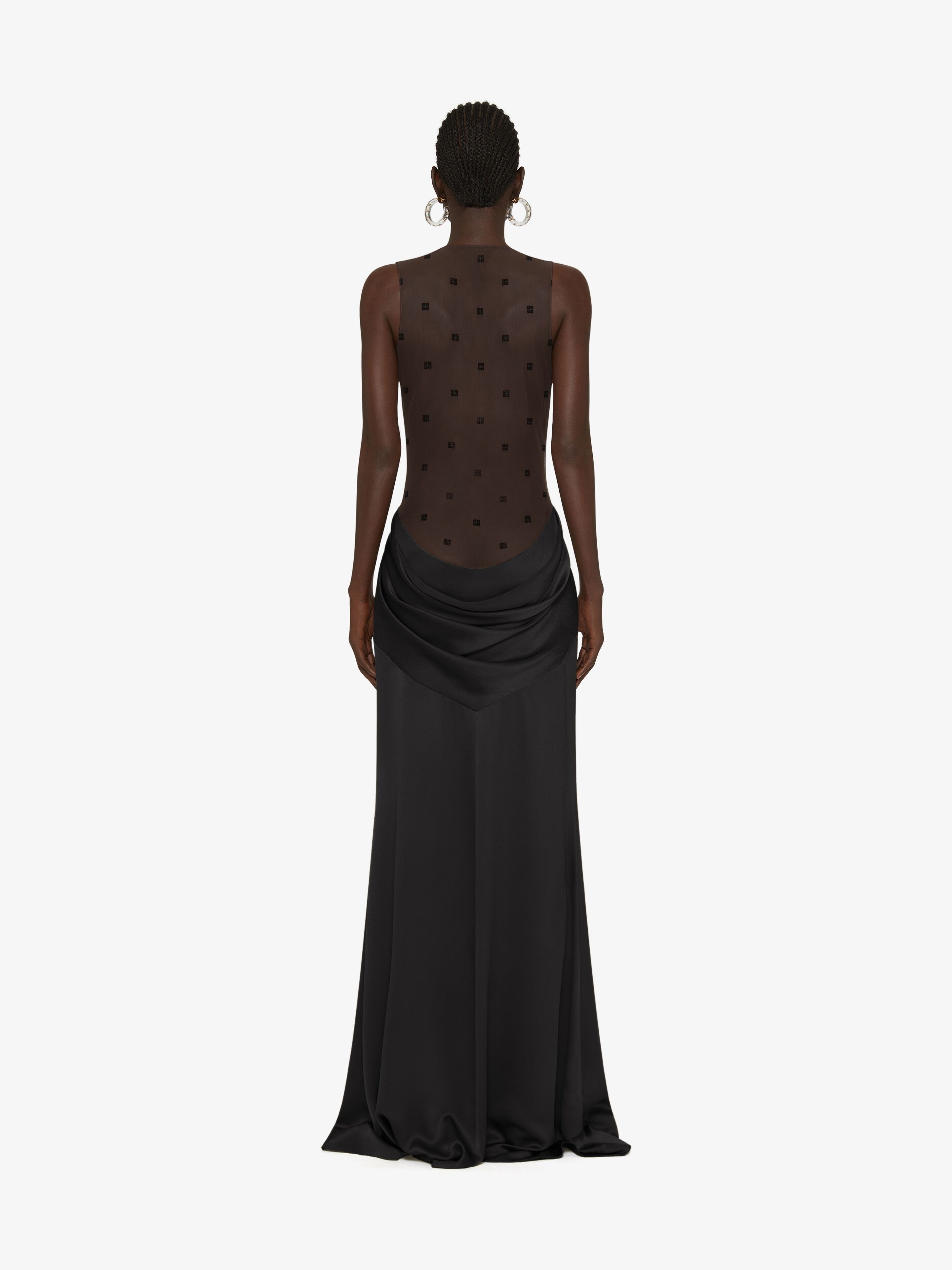 EVENING DRESS IN SATIN WITH TULLE AND DRAPE - 4