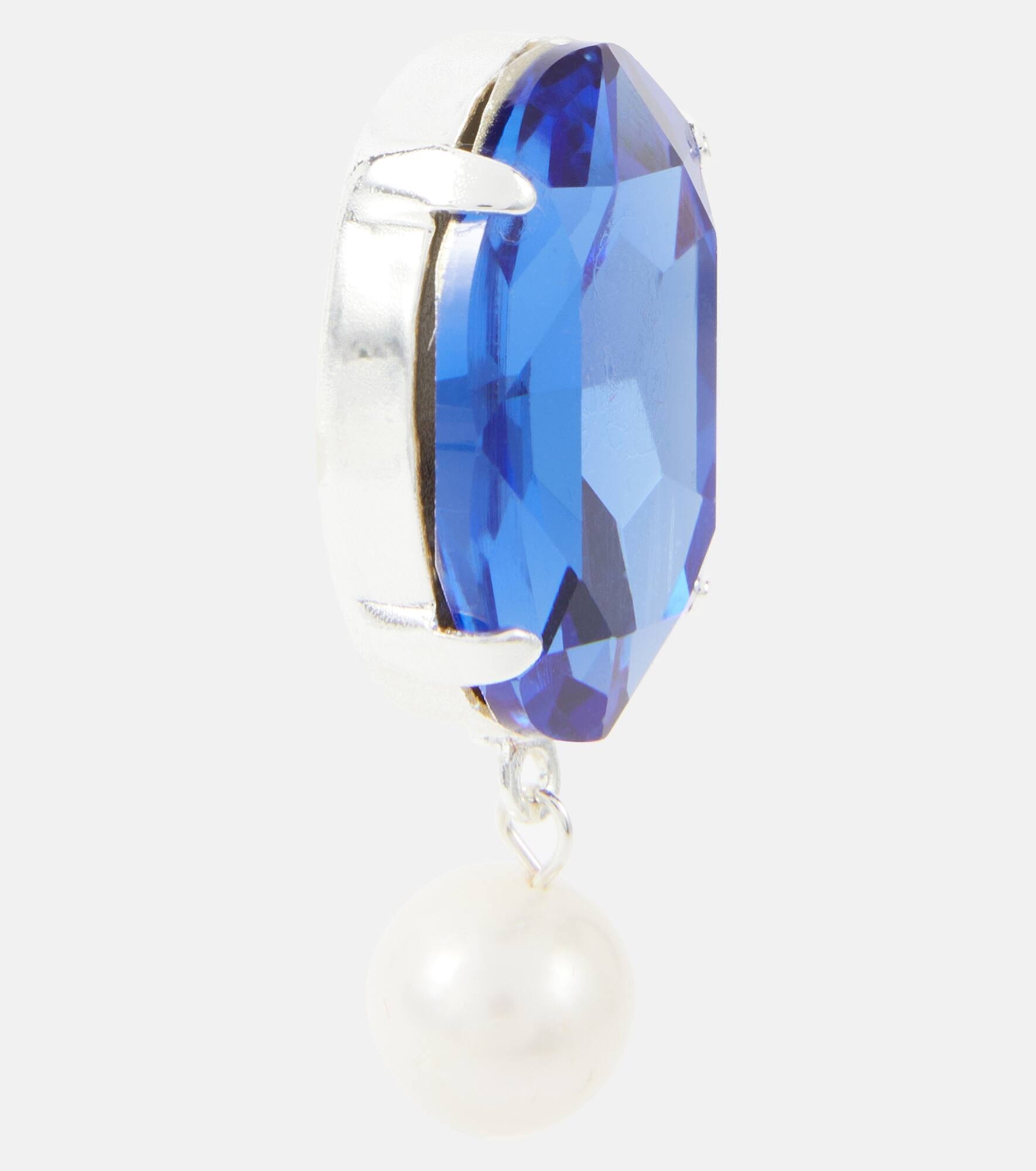 Asymmetric crystal and pearl drop earrings - 2