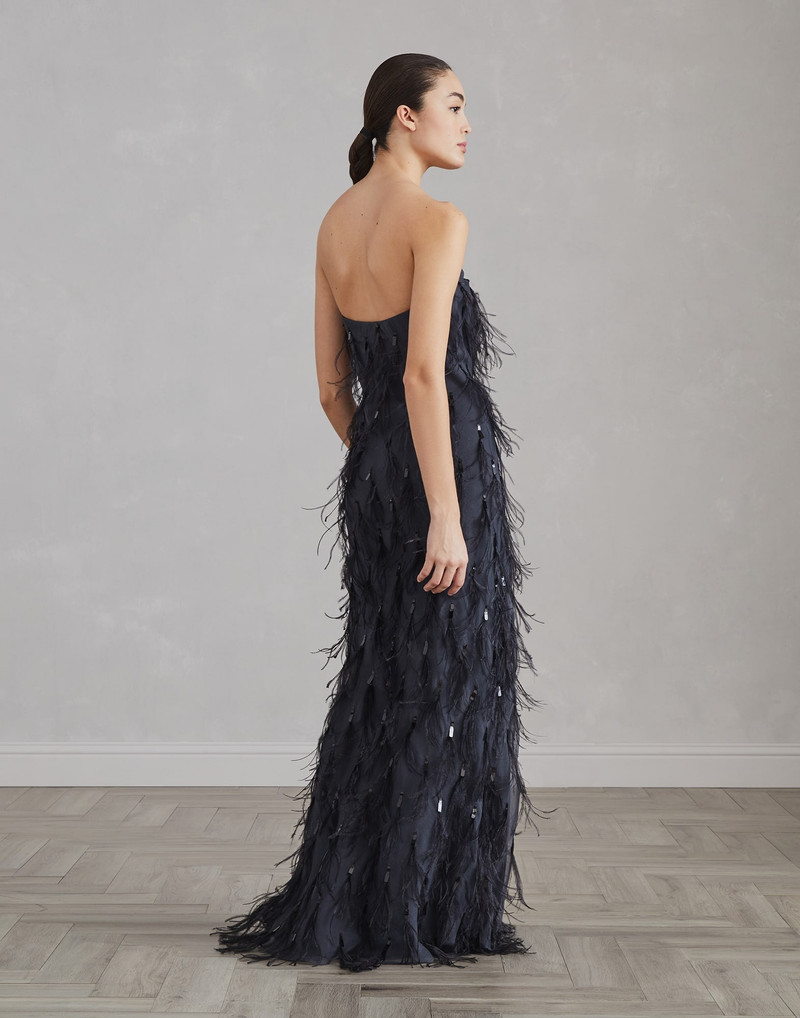 Brunello Cucinelli Crispy silk mermaid dress with dazzling feather embroidery outlook