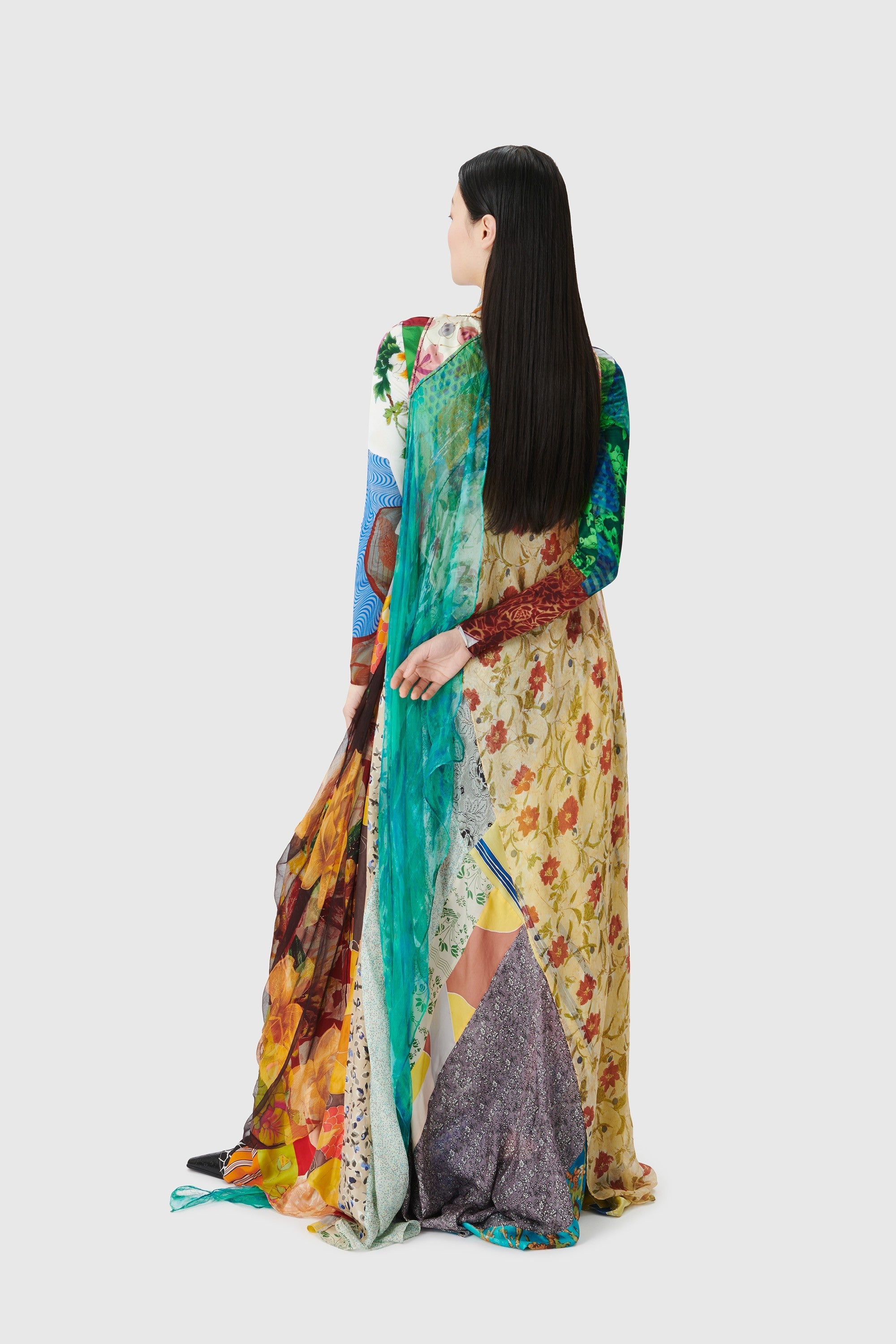 Regenerated Silk Scarves Draped Dress - 3