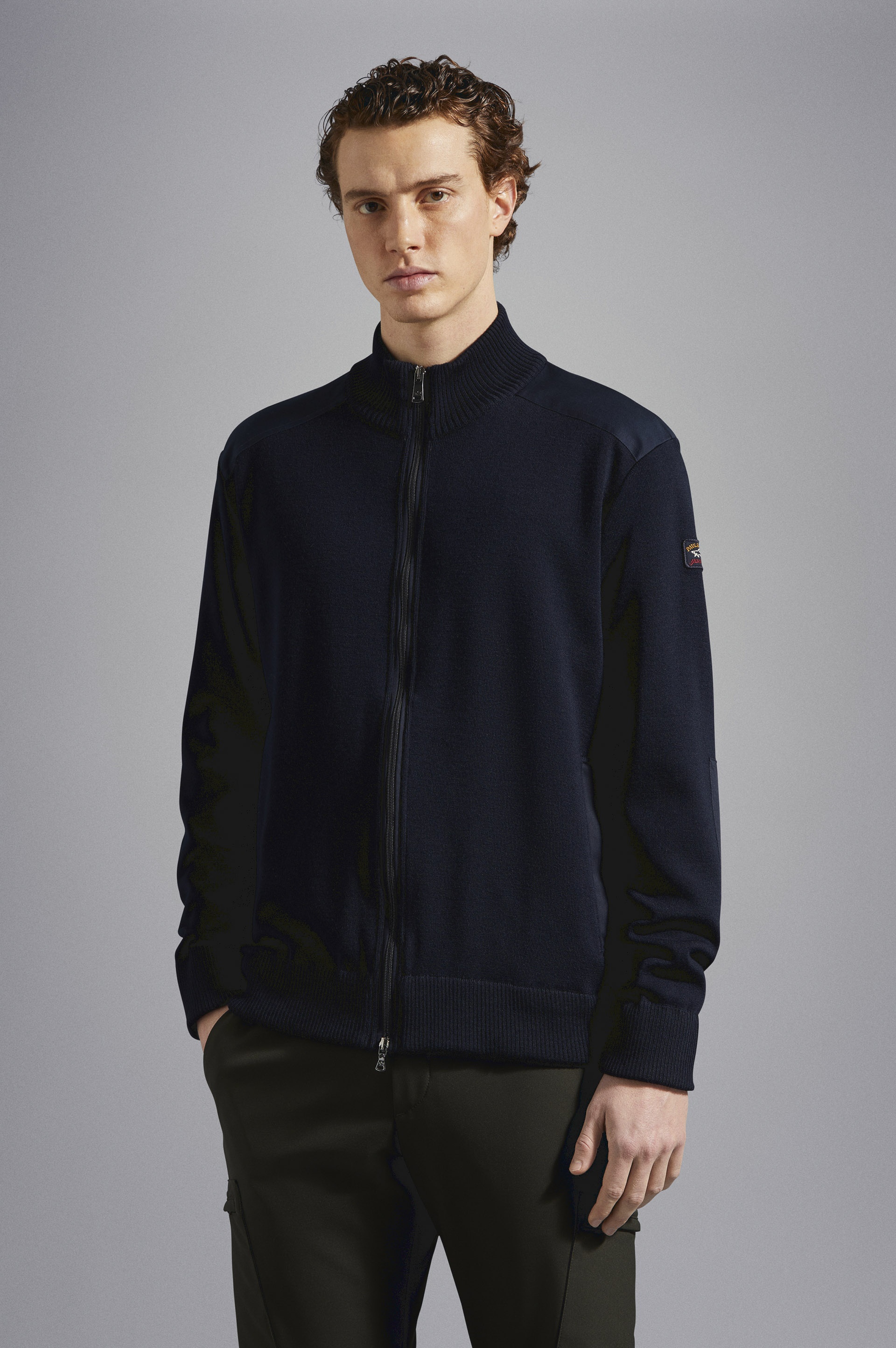 WOOL FULL ZIP SWEATER WITH ICONIC BADGE - 6
