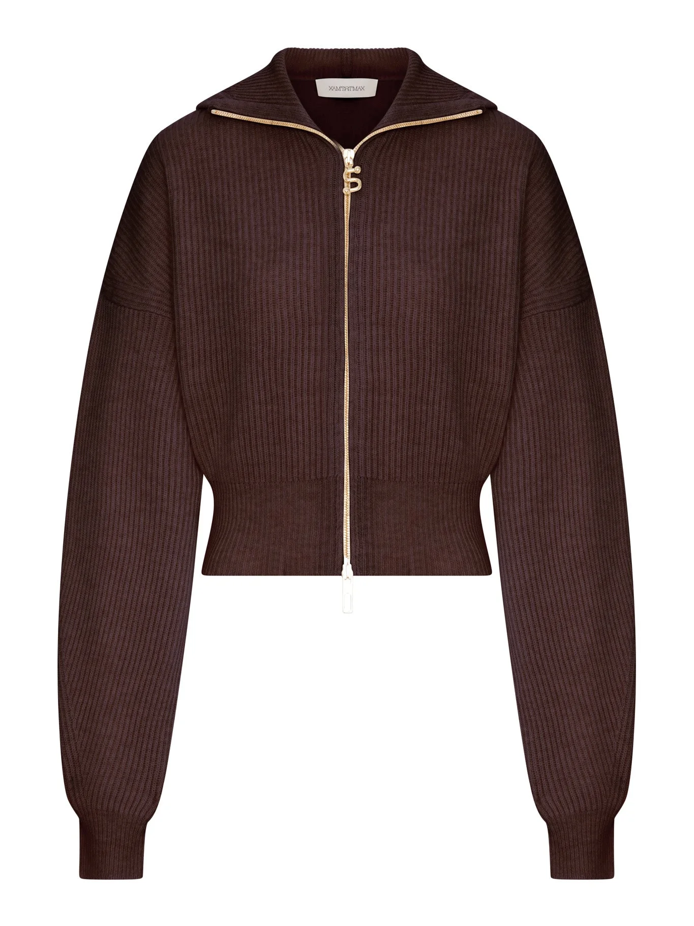 RIBBED WOOL CARDIGAN WITH WIDE COLLAR - 1