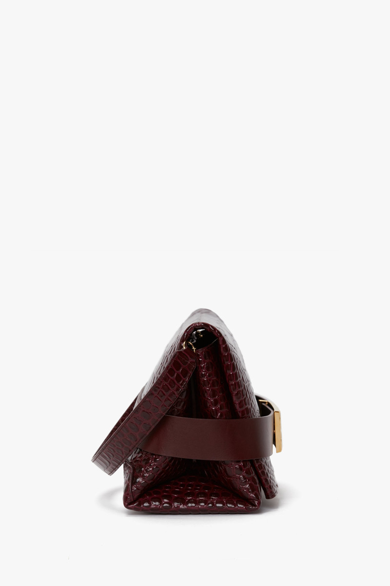 Exclusive B Pouch Bag In Croc Embossed Burgundy Leather 3