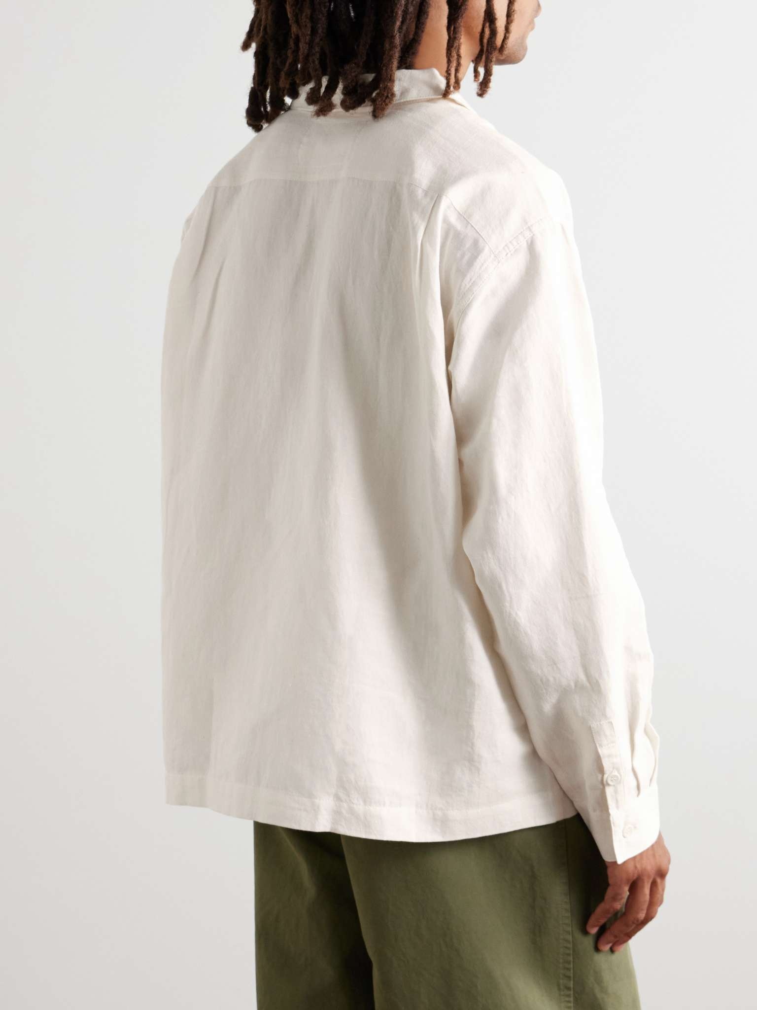 Greetings Camp-Collar Embroidered Cotton and Linen-Blend Shirt - 3