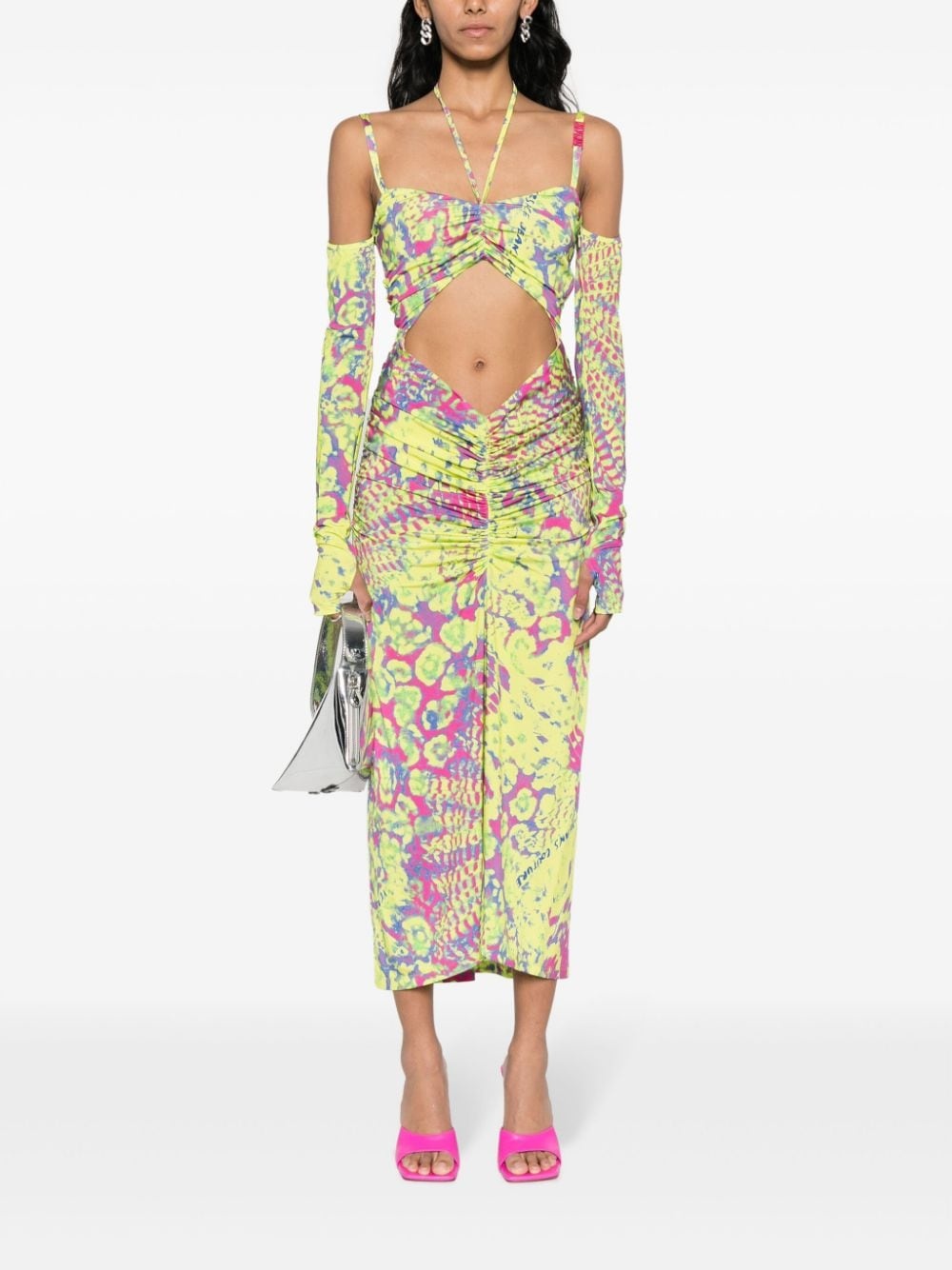 abstract-print off-shoulder midi dress - 2