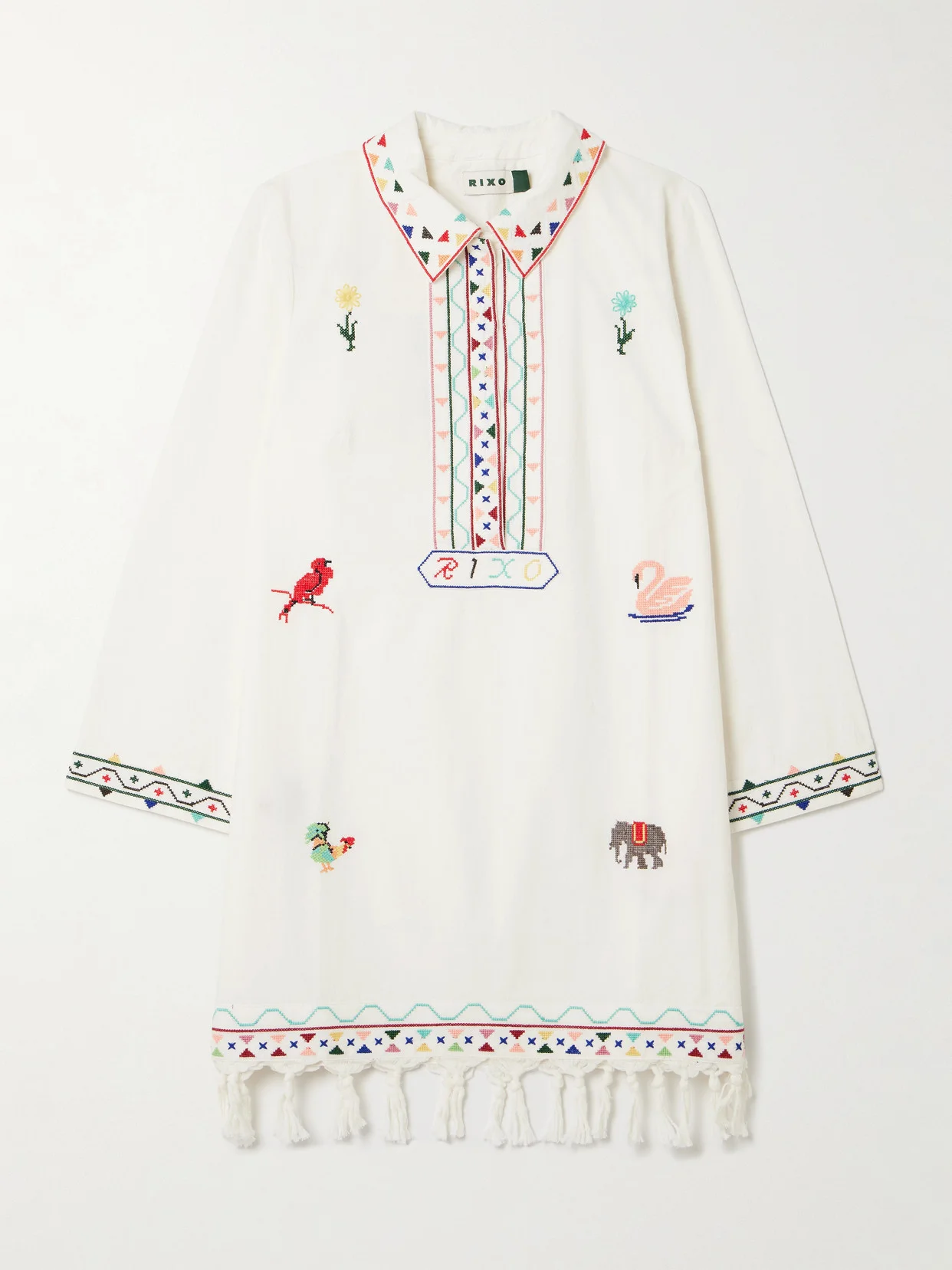 Astoria Fringed Embroidered Cotton Mini Dress - 1