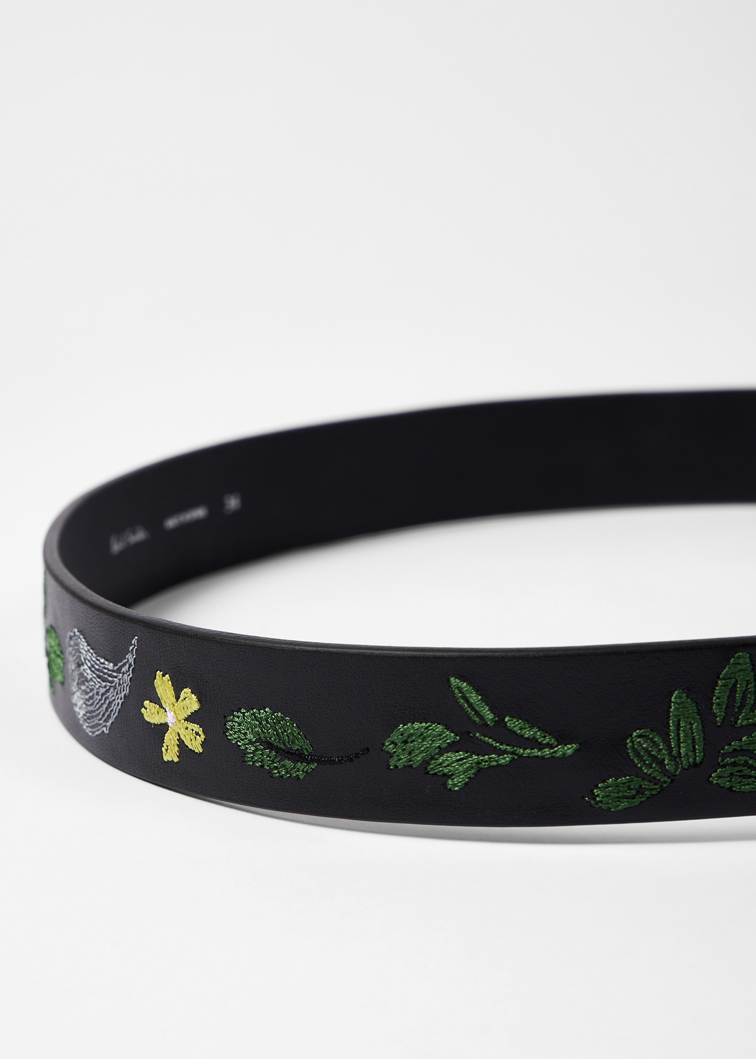 Black Leather 'Contrast Floral' Embroidery Belt - 3