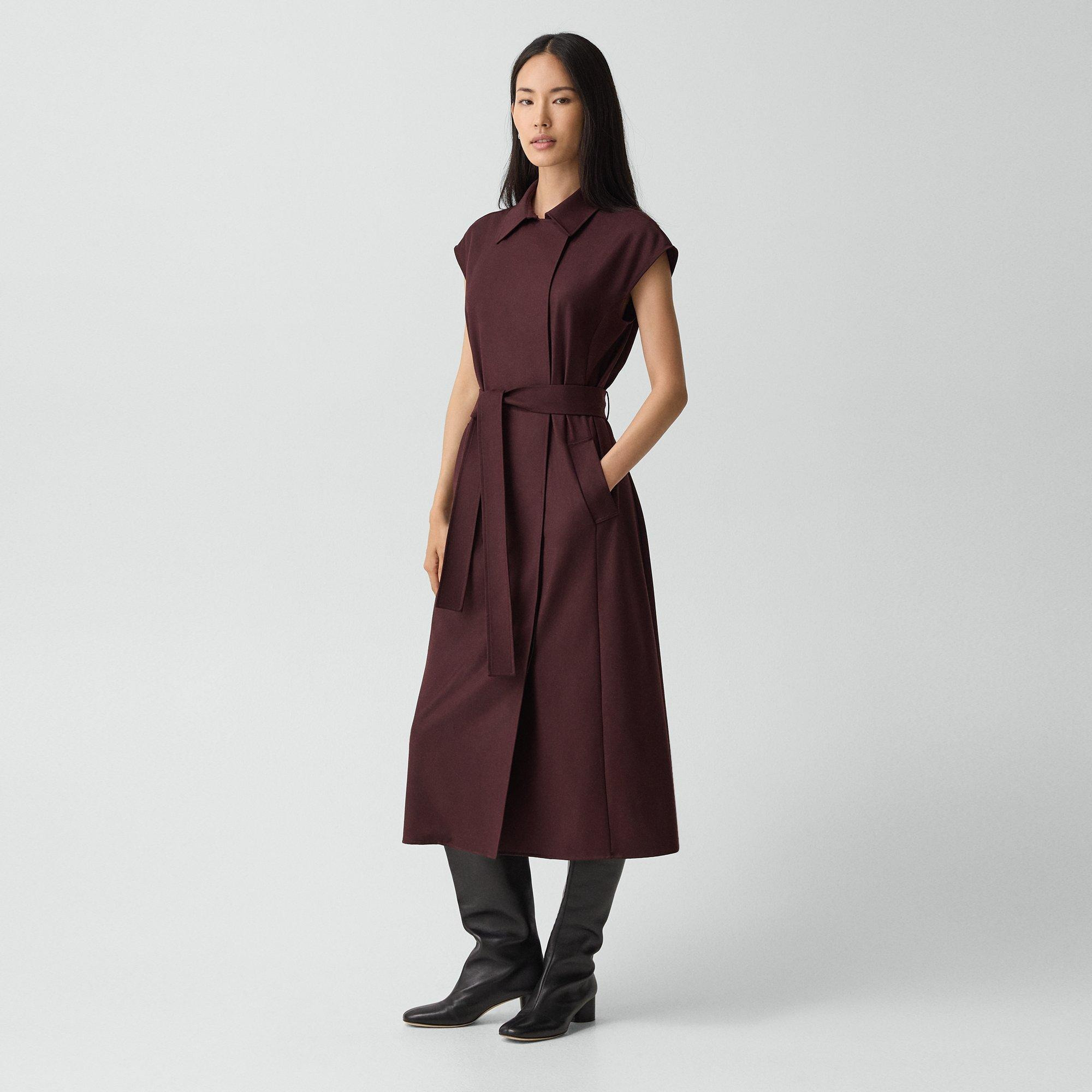 Double-Breasted Belt Dress in Sleek Flannel - 3