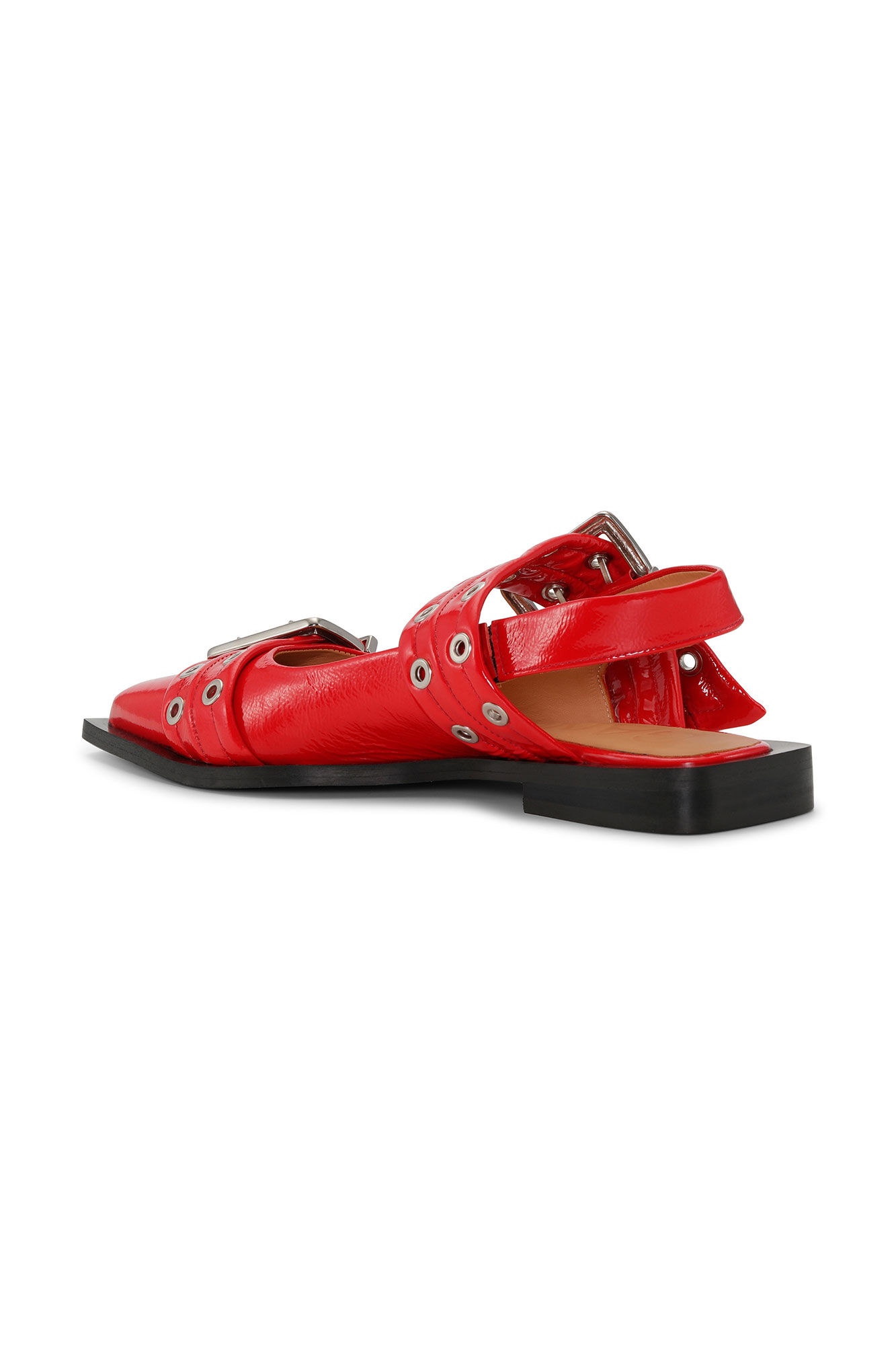 RED WIDE WELT BUCKLE BALLERINAS - 2