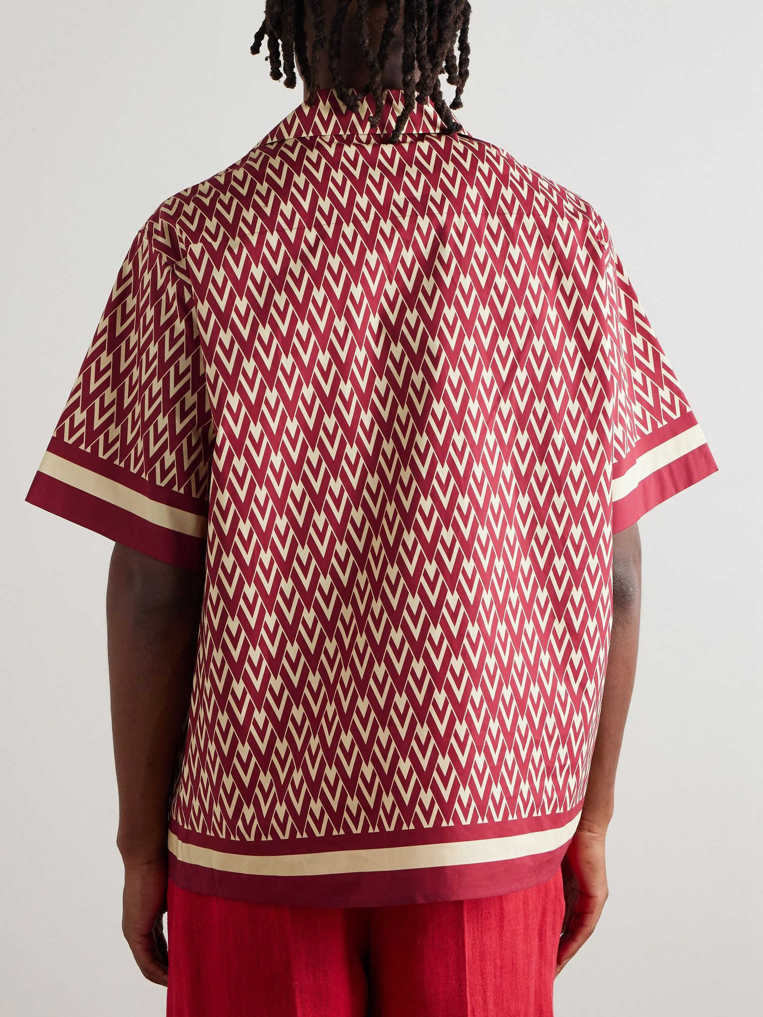 Camp-Collar Printed Cotton-Twill Shirt Red - 3